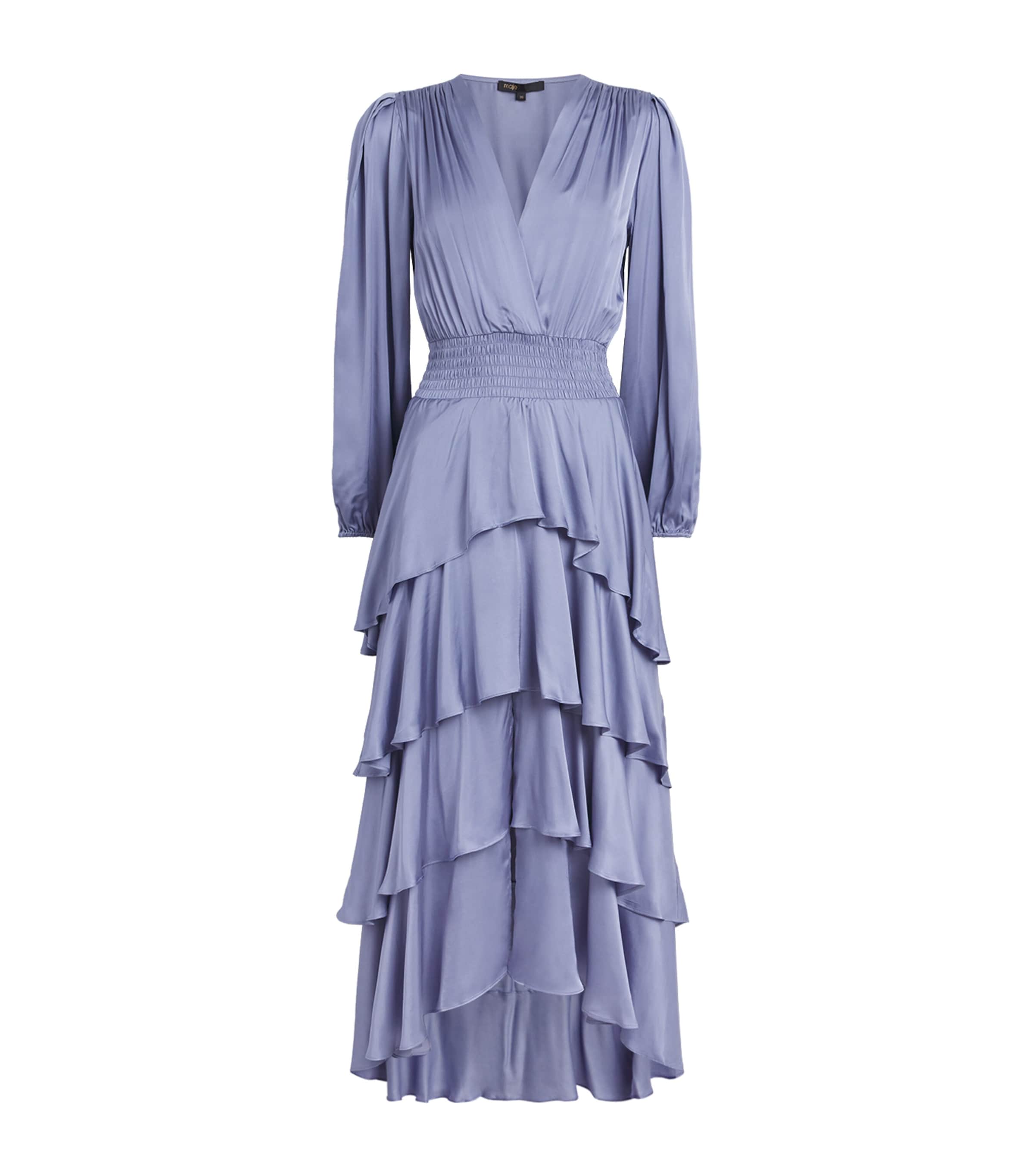 Maje Womens Ruffled Midi Dress Blue / Grey