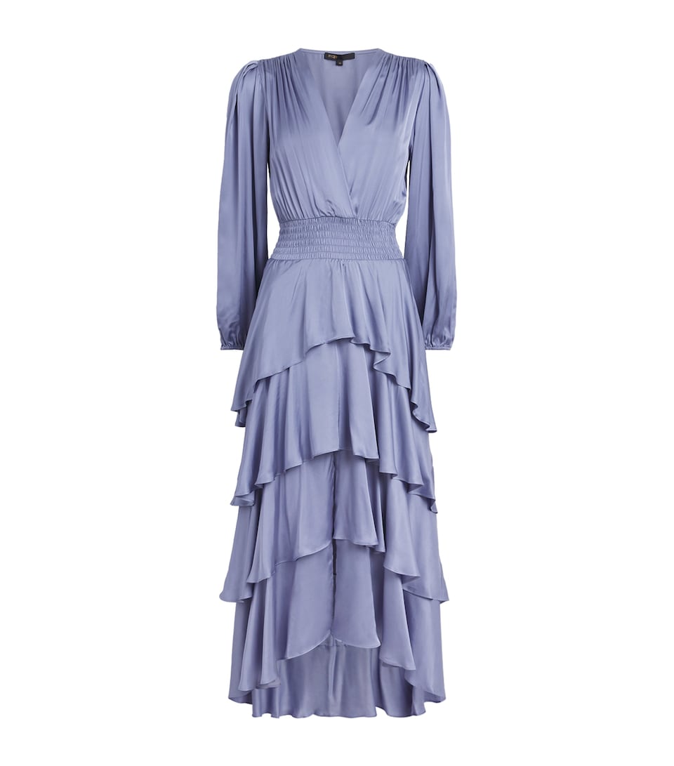 Maje Womens Ruffled Midi Dress Blue / Grey