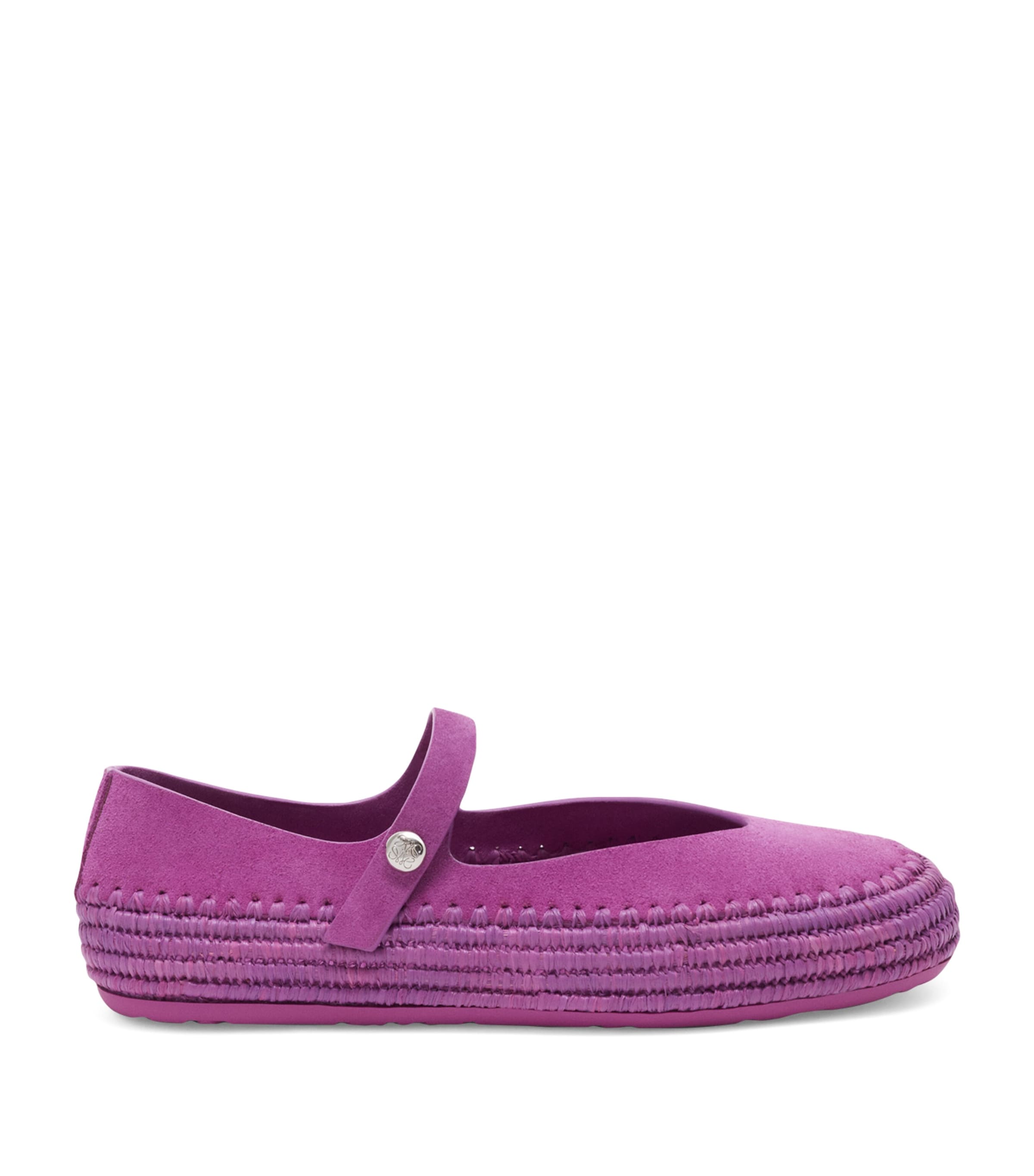 LOEWE x Paula's Ibiza Suede-Raffia Rio Mary Janes Orchid