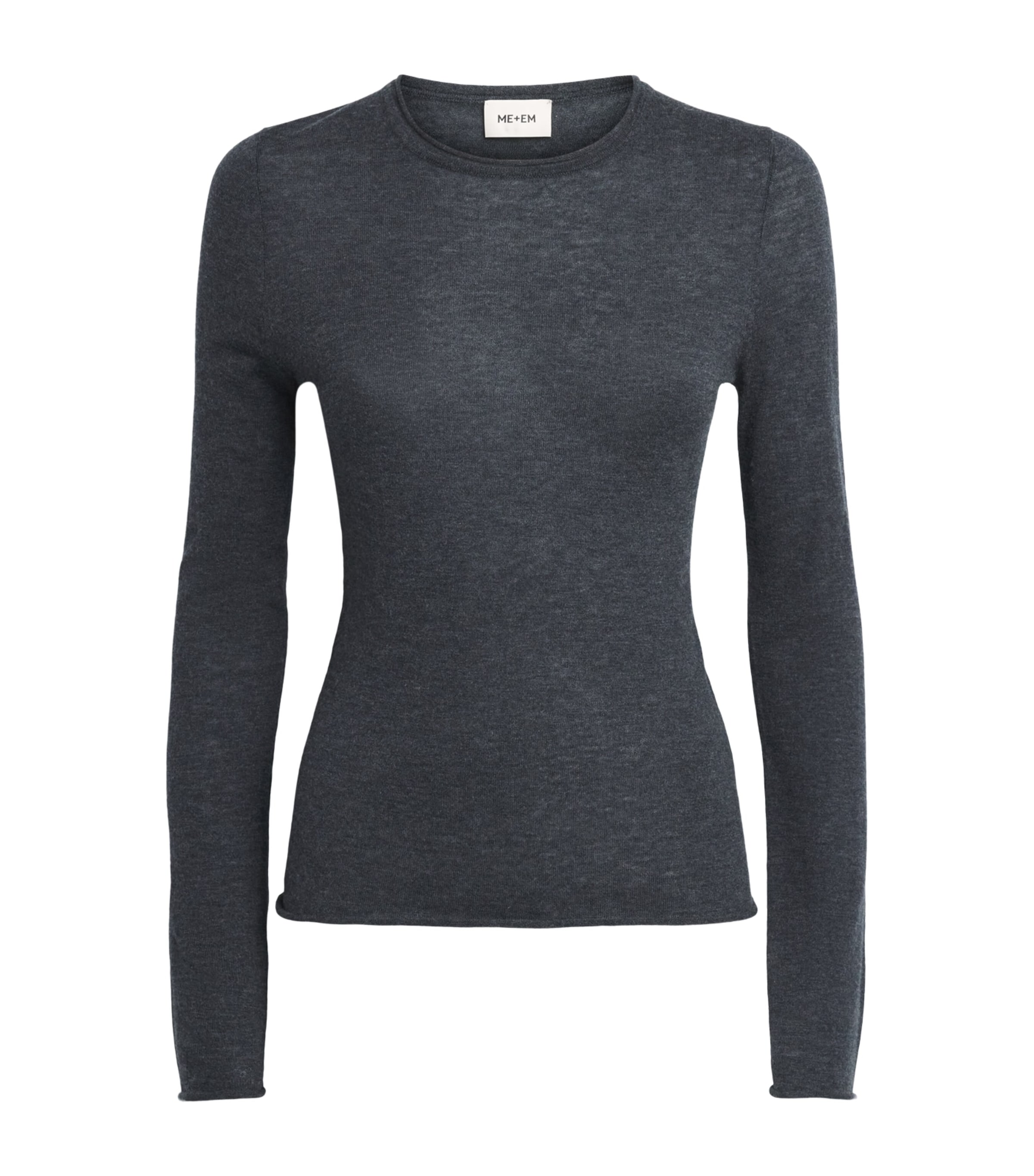 ME+EM Womens Merino Wool-Cashmere Barely There Top Charcoal Melange
