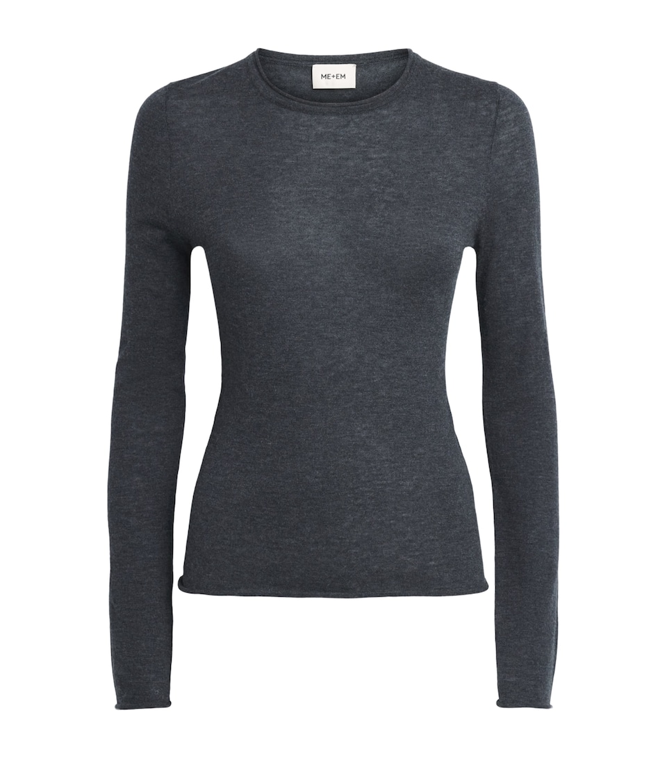 ME+EM Womens Merino Wool-Cashmere Barely There Top Charcoal Melange