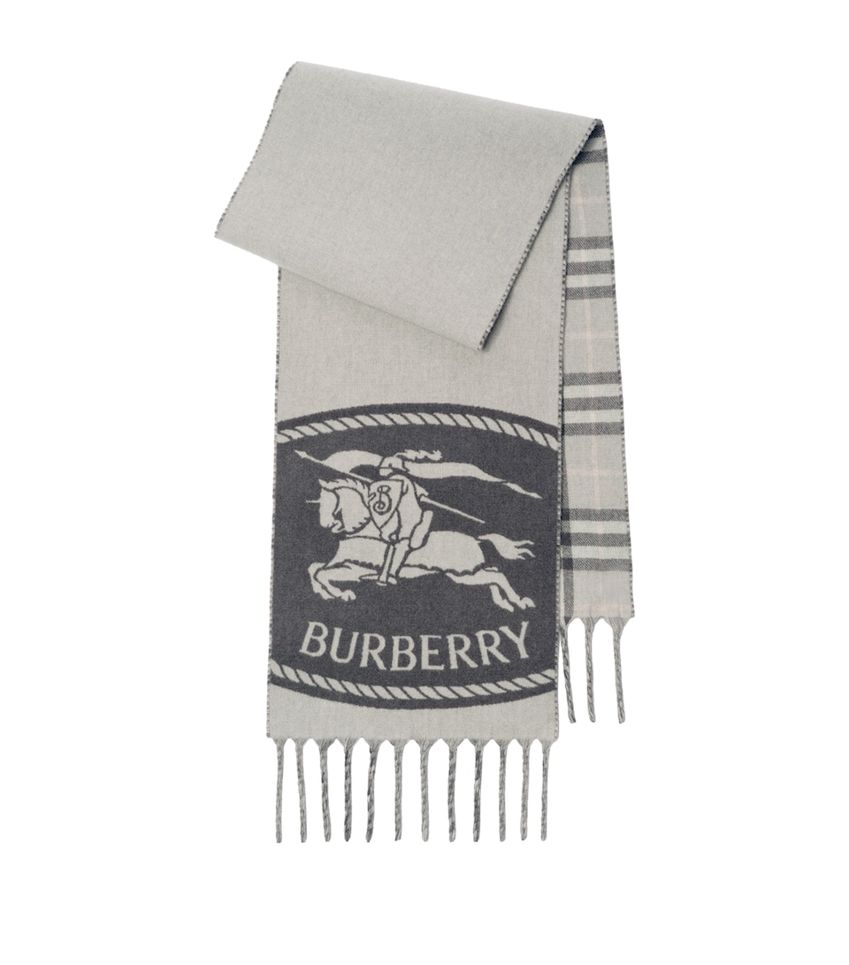 Burberry Cashmere Reversible Knight Stamp Scarf Mitten Grey