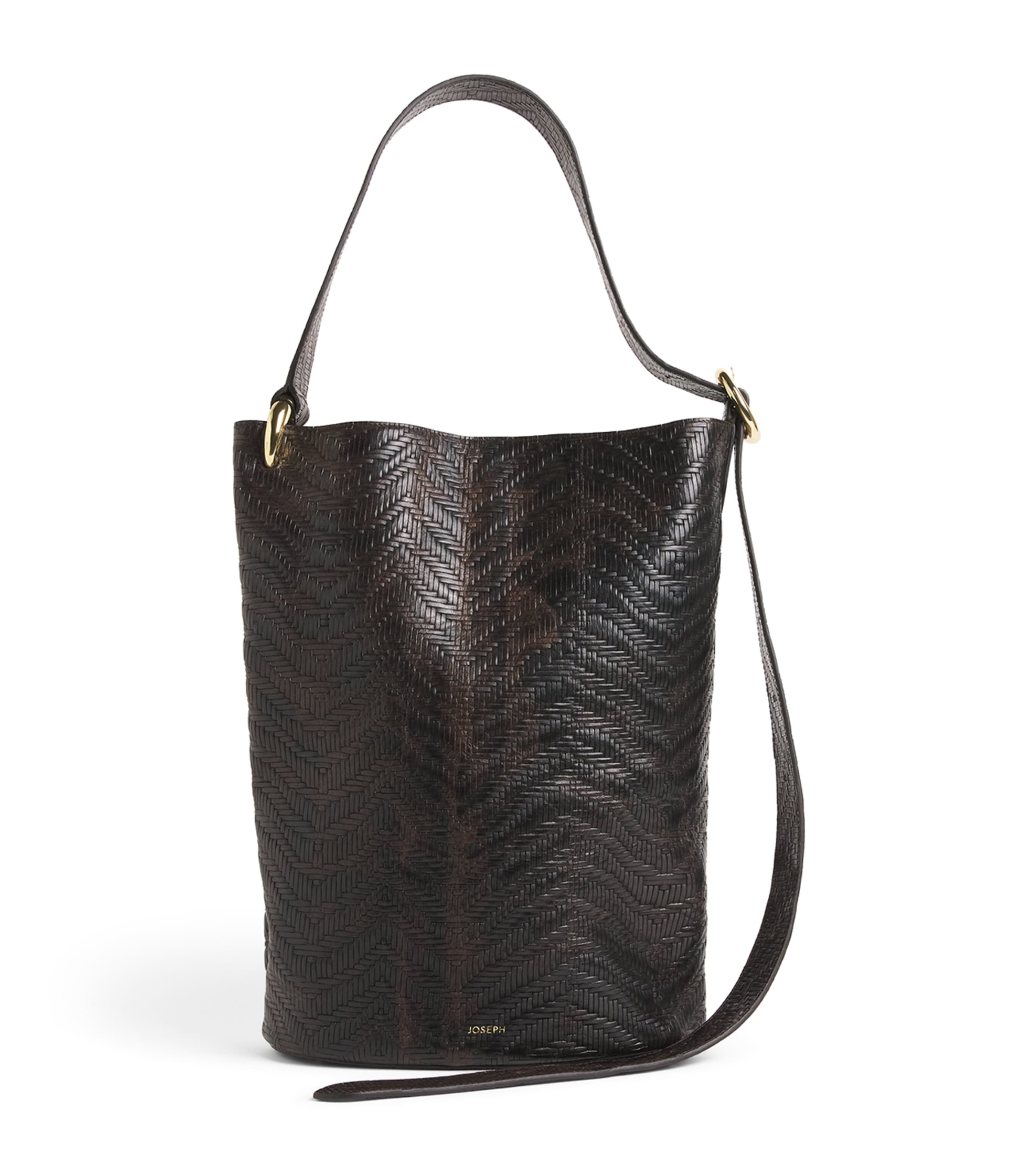 Joseph Leather Woven-Effect Bucket Bag Espresso