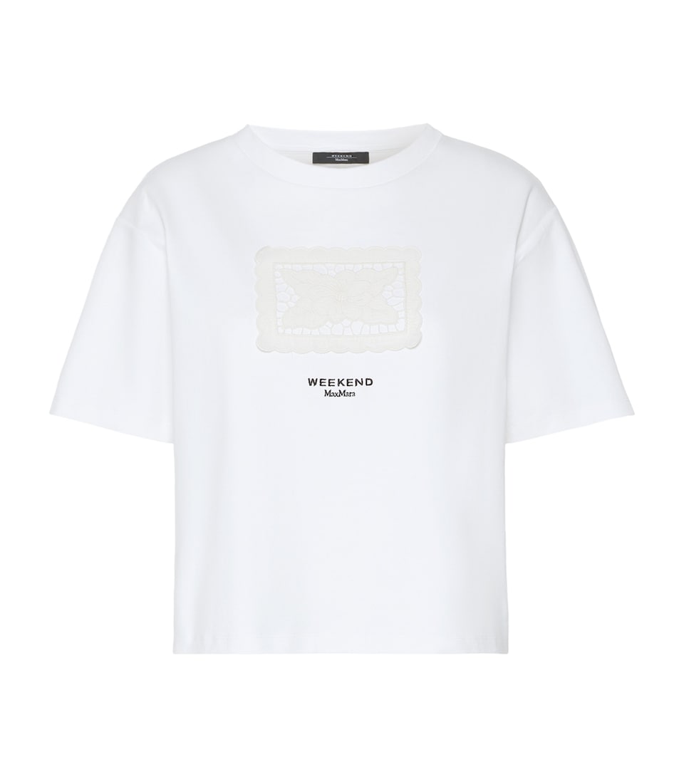 Weekend Max Mara Womens Cotton Lace Appliqué T-Shirt White