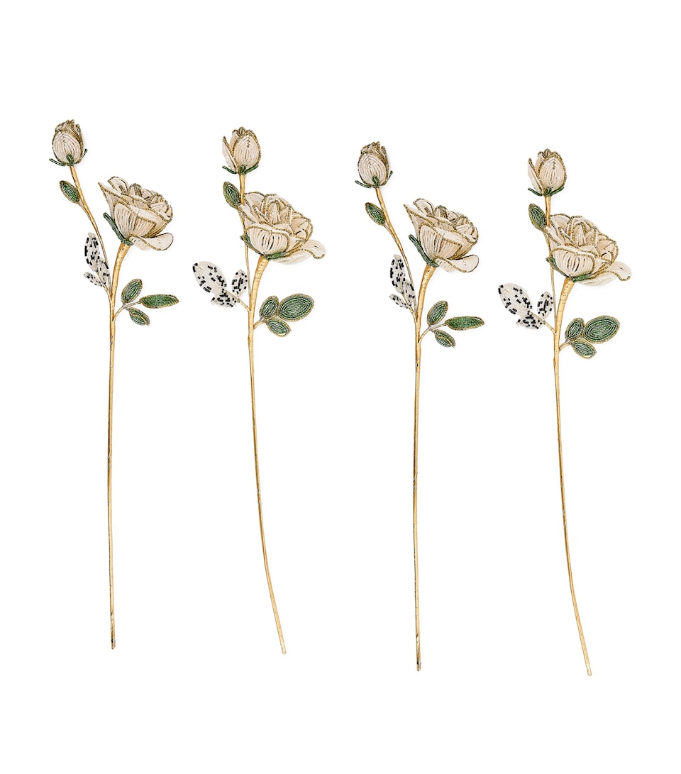 MacKenzie-Childs White Rose Beaded Stems (Set of 4) Gold