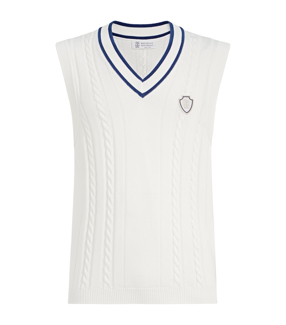 Brunello Cucinelli Mens Cotton Cable-Knit Sweater Vest