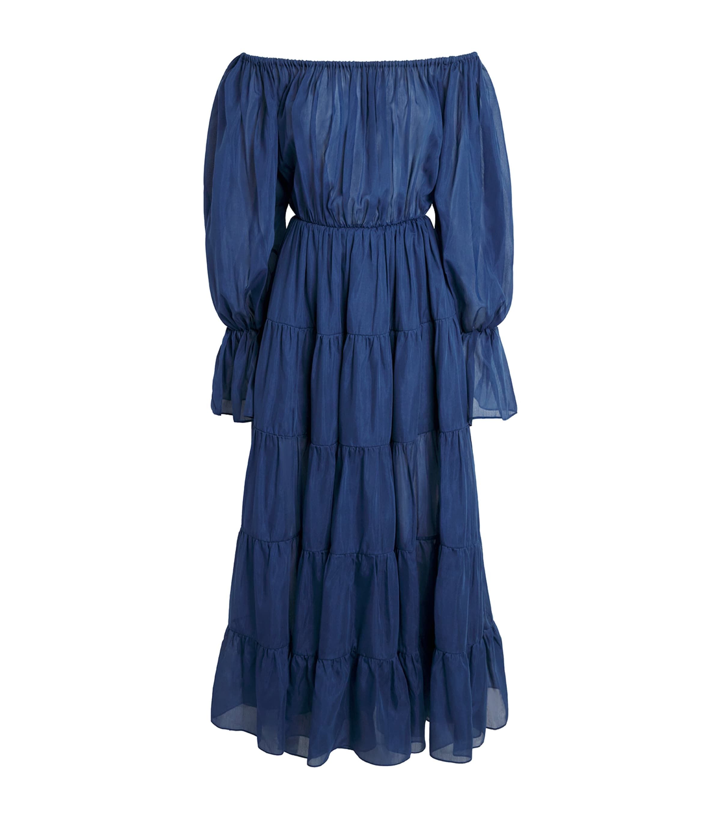 Moré Noir Womens Cotton-Silk Beatrice Tiered Maxi Dress Bosphorus