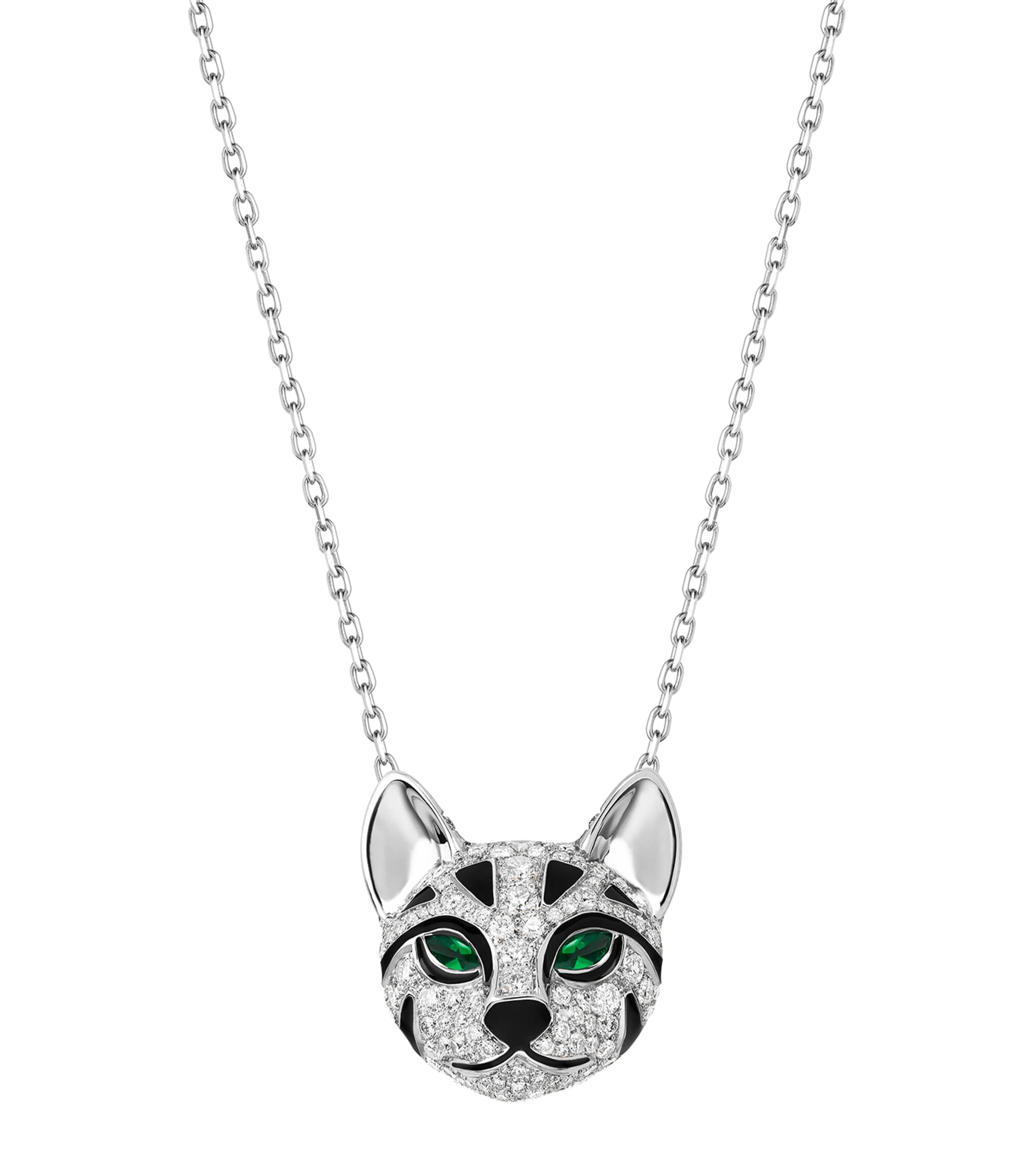 Boucheron White Gold, Diamond and Emerald Fuzzy, the Leopard Cat Pendant Necklace White Gold