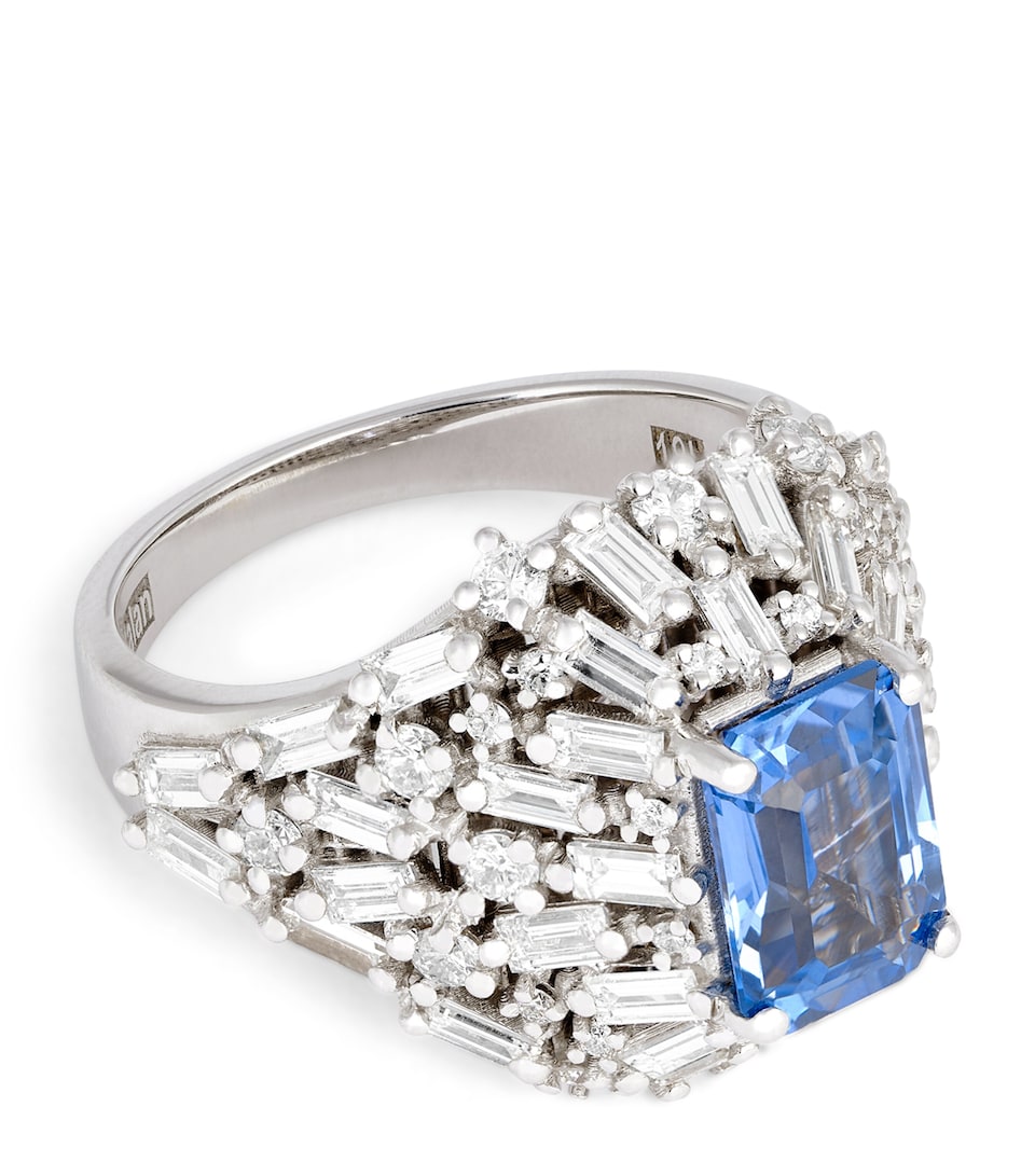 White Gold, Diamond and Sapphire Lion's Mane One Of A Kind Ring (Size 6.75)