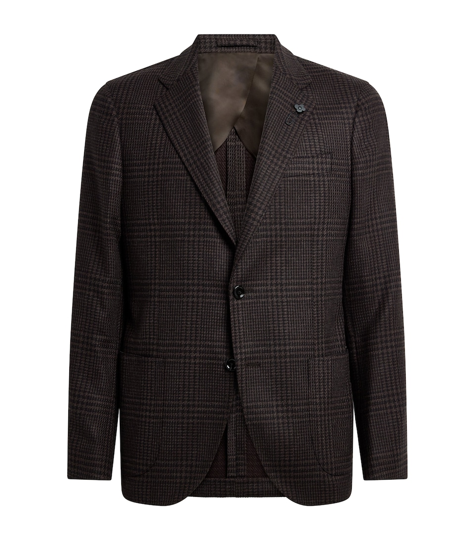 Lardini Mens Virgin Wool-Cashmere Check Blazer Check Brwn/blk