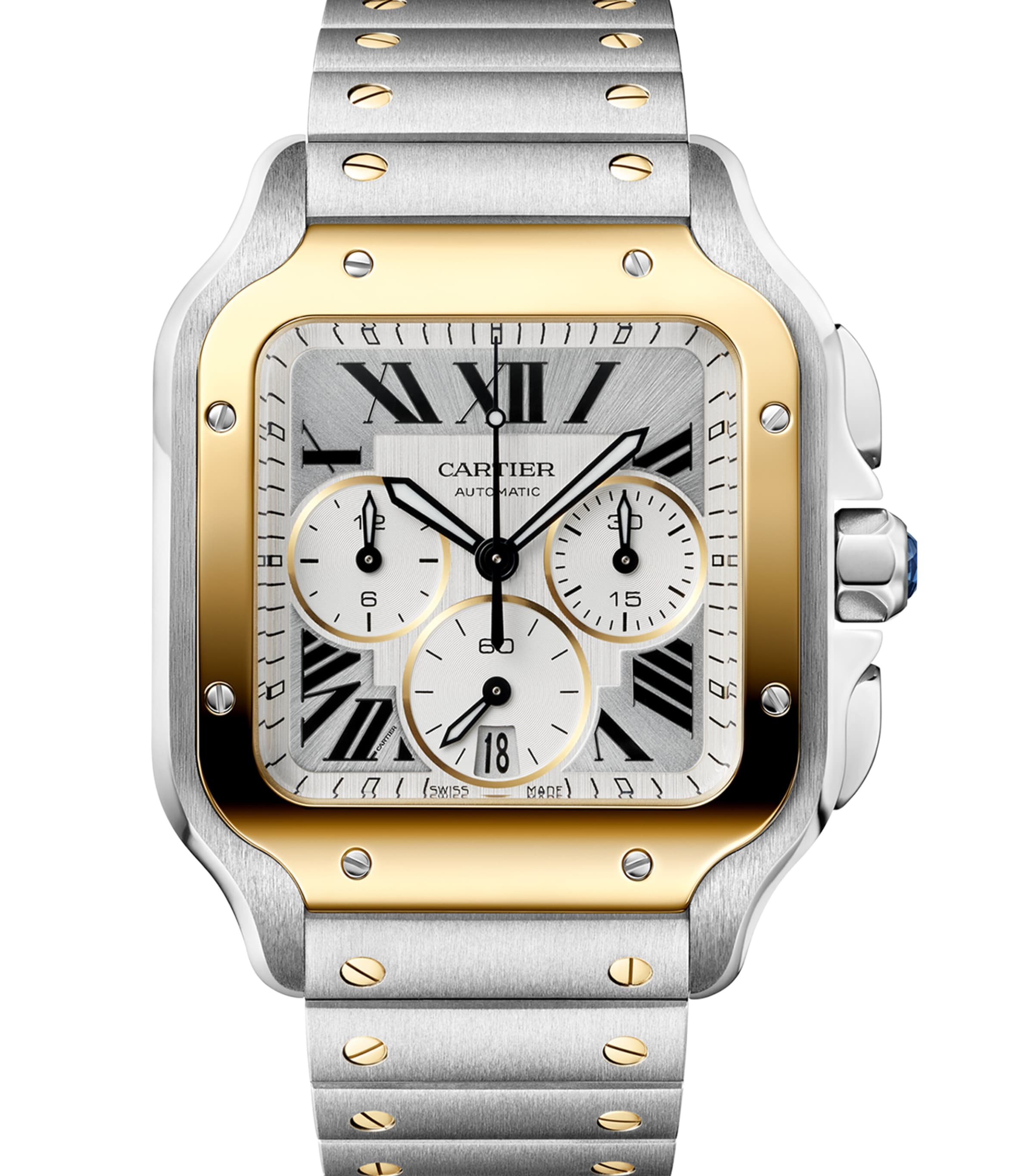 Cartier Large Stainless Steel and Yellow Gold Santos de Cartier Watch 39.8mm Steel + Yellow Gold