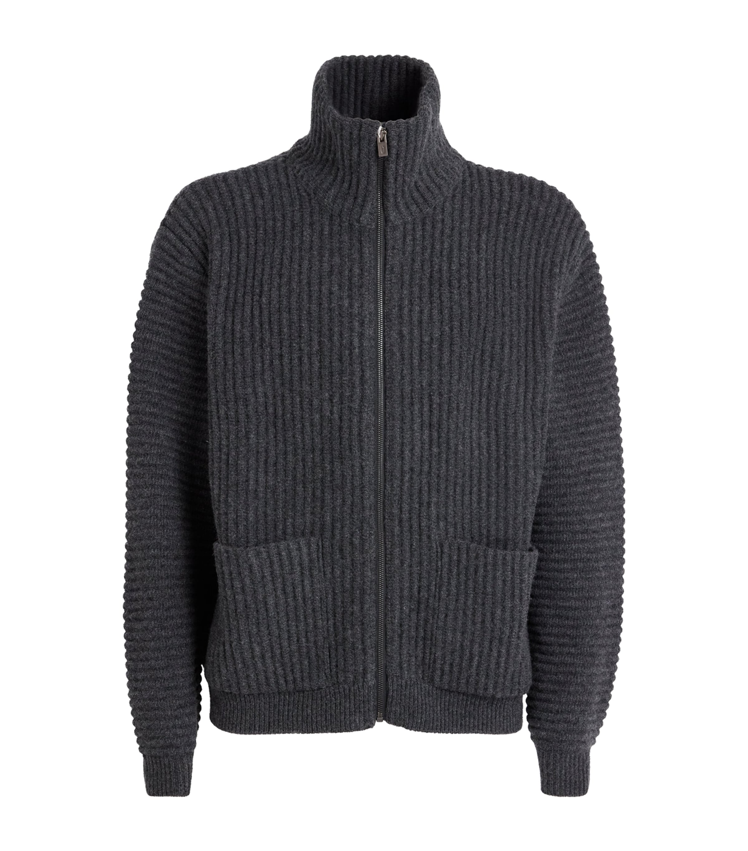 Le 17 Septembre Mens Merino Wool-Blend Ribbed High-Neck Cardigan Charcoal