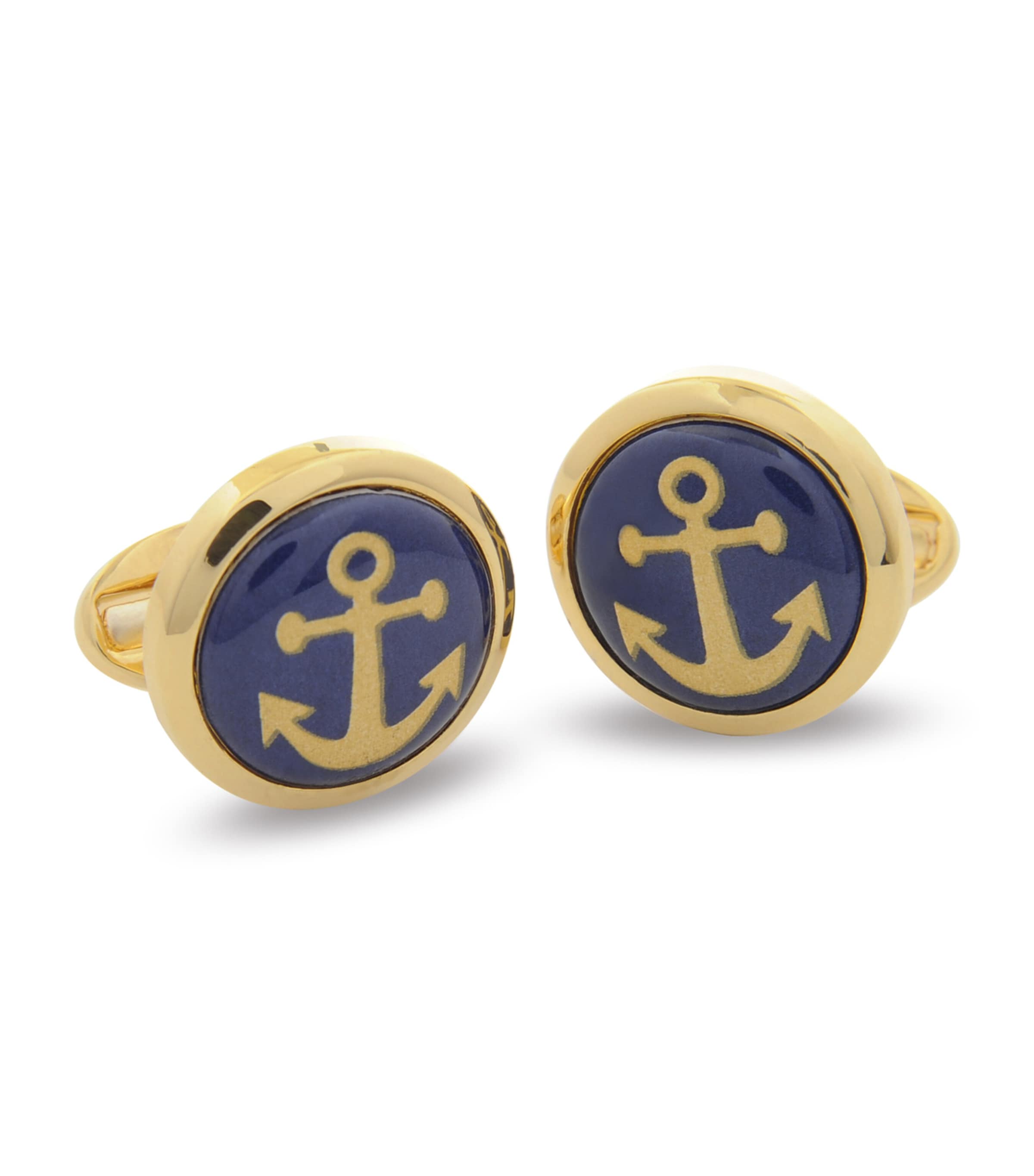 Halcyon Days Yellow Gold-Plated Anchor Cufflinks Blue/gold