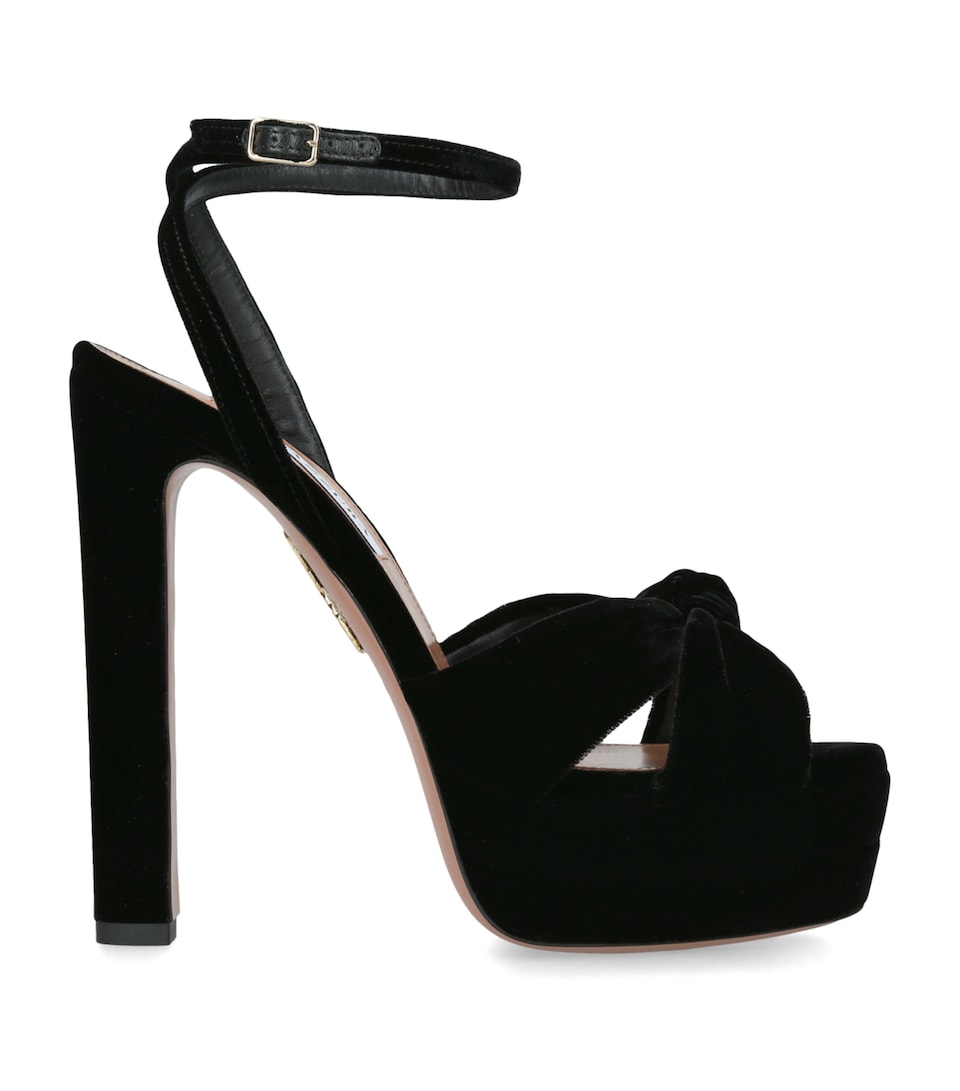 Aquazzura Velvet Cupid Plateau Platform Sandals 130 Black