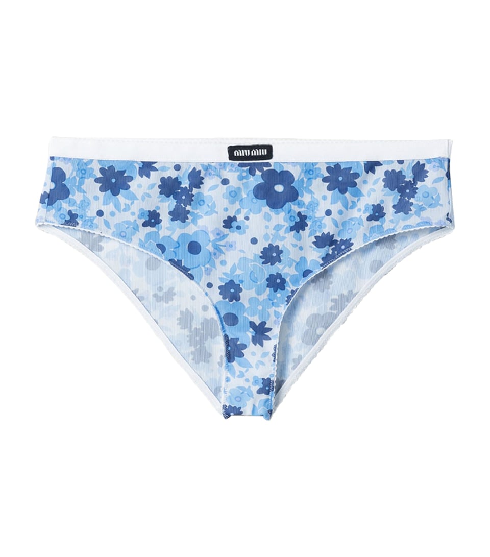 Miu Miu Womens Floral Print Bikini Briefs Light Blue