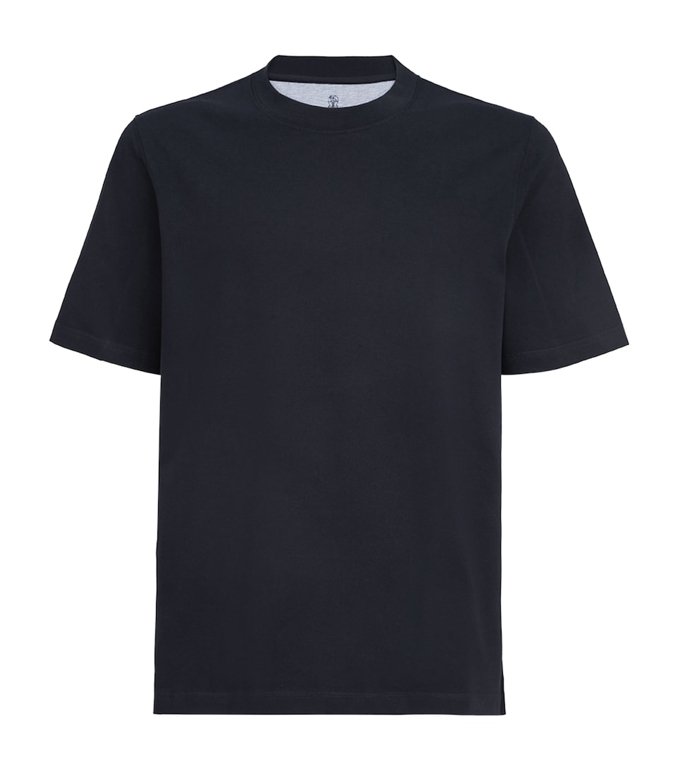 Brunello Cucinelli Mens Cotton V-Neck T-Shirt Blue