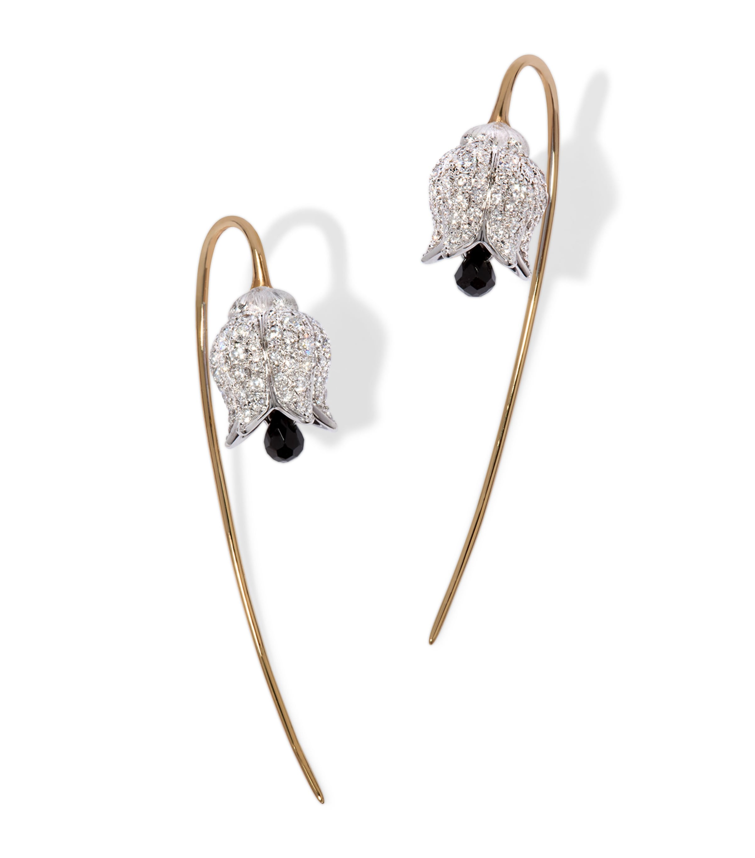 Yellow Gold, Diamond and Spinel French Hook Earrings