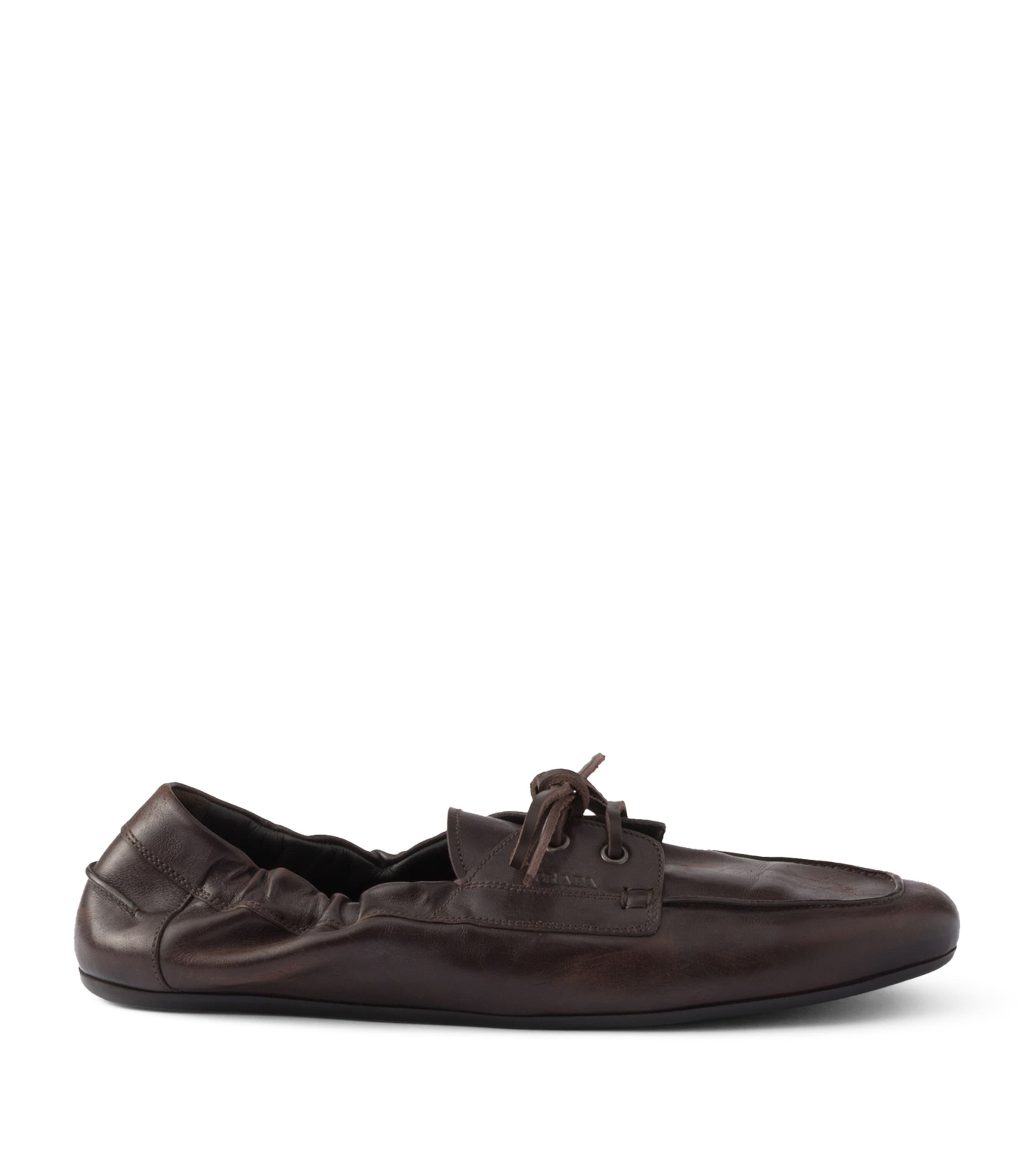 Antiqued Leather Shuffle Laced Loafers