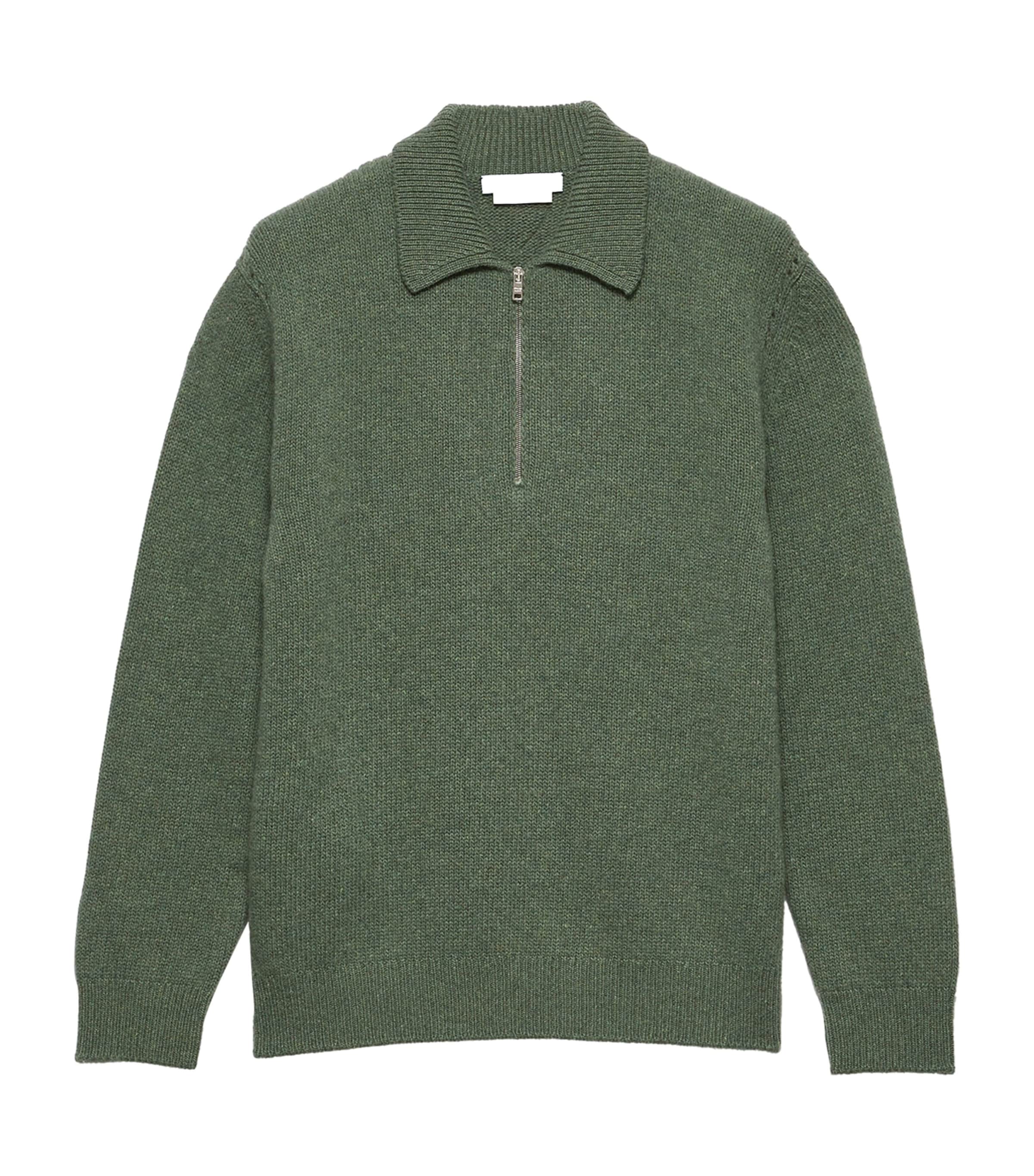 Prada Womens Re-Cashmere Quarter-Zip Polo Sweater Green