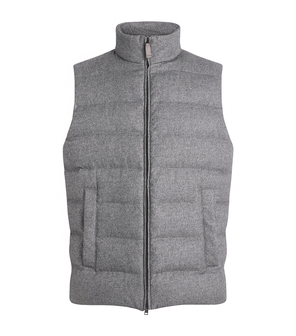 Herno Mens Silk-Cashmere Down Quilted Gilet Grigio