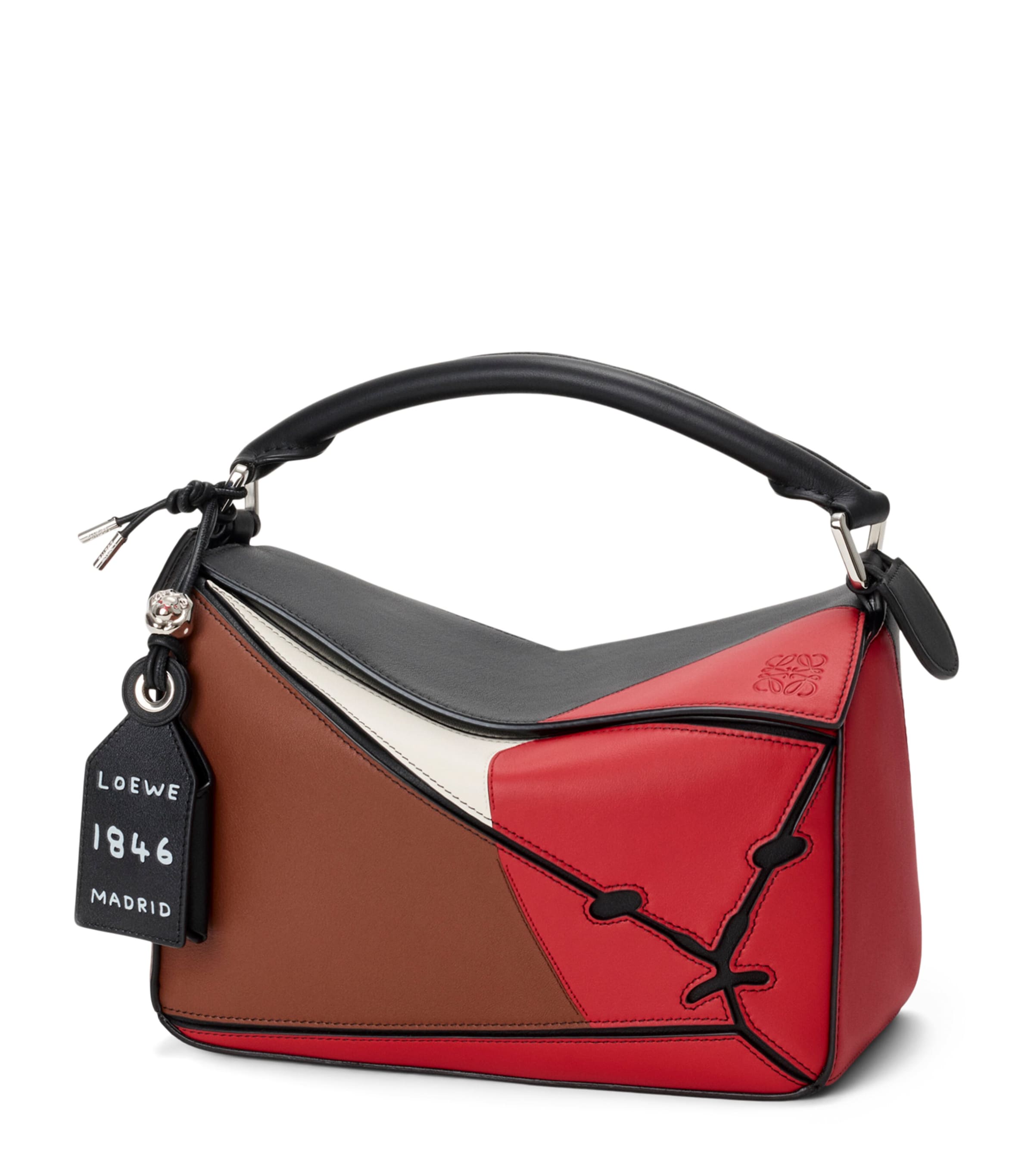 LOEWE Small Lion Intarsio Puzzle Top-Handle Bag Multicolor Pecan