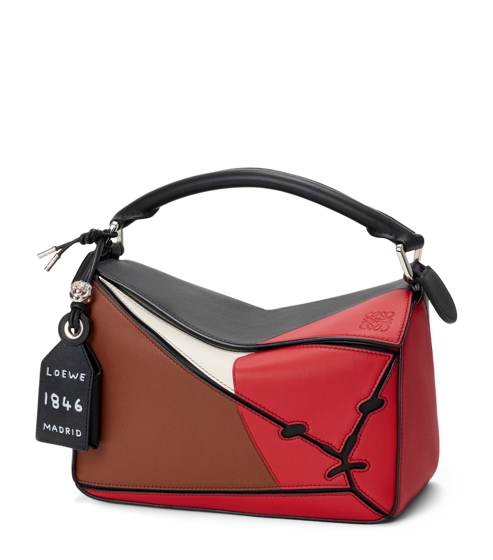 LOEWE Small Lion Intarsio Puzzle Top-Handle Bag Multicolor Pecan