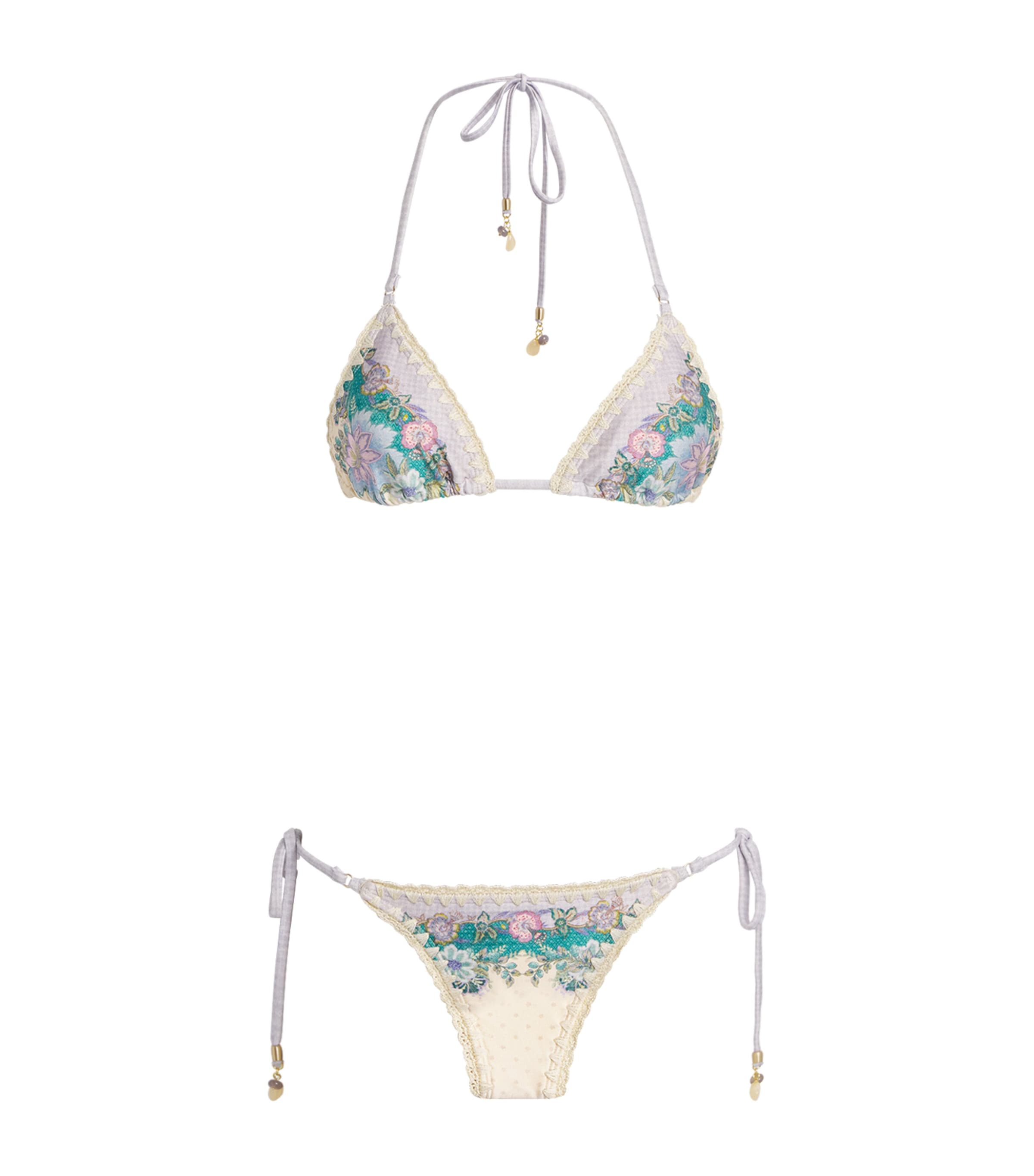 Zimmermann Womens Crochet Indra Triangle Bikini Cream Scarf Floral