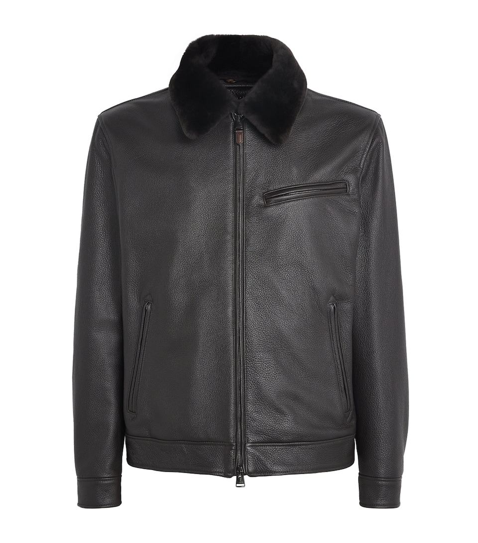 Leather Fur-Collar Jacket