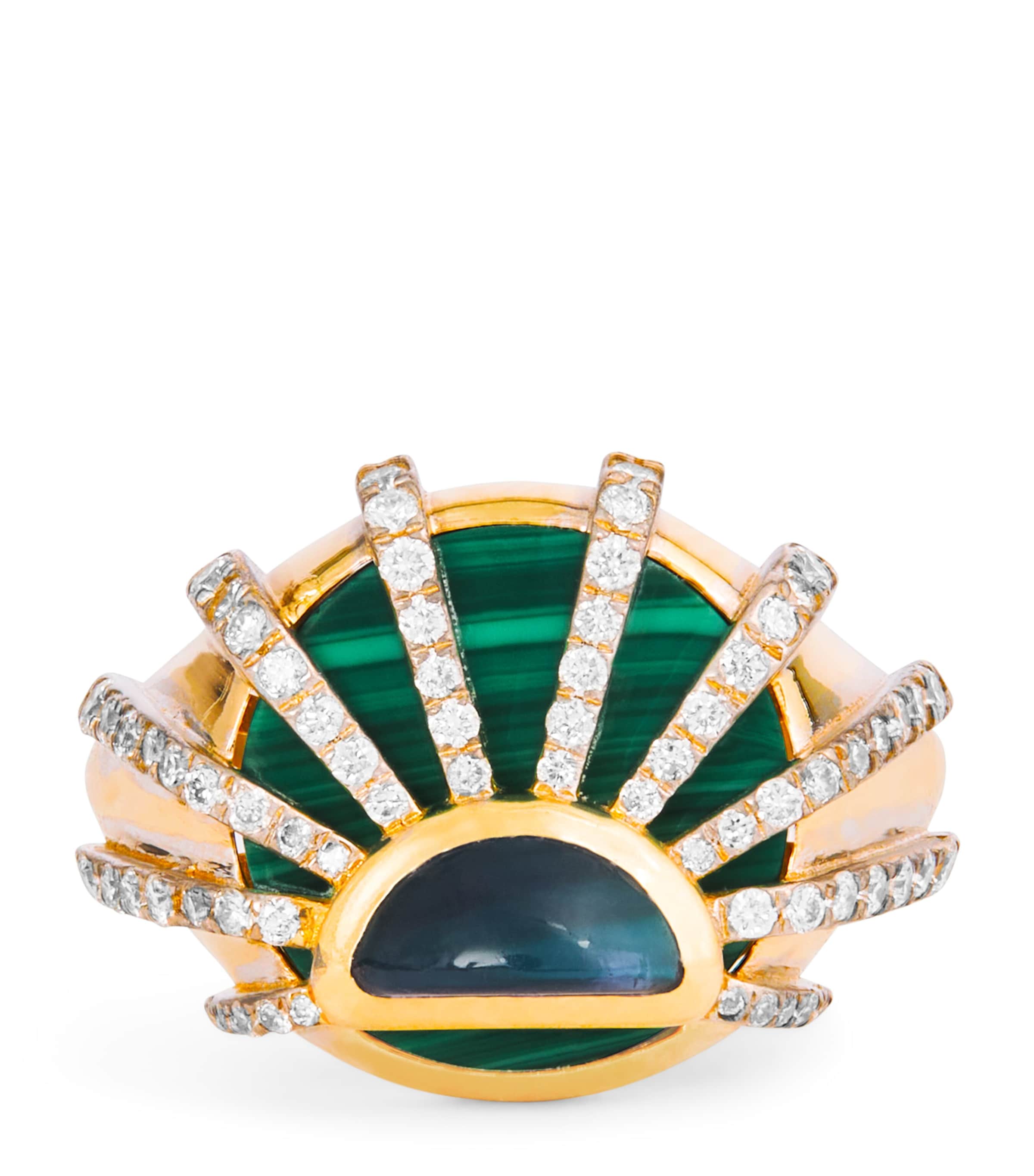 Yellow Gold, Diamond, Amethyst and Malachite N*93 Sun Dawn Ring