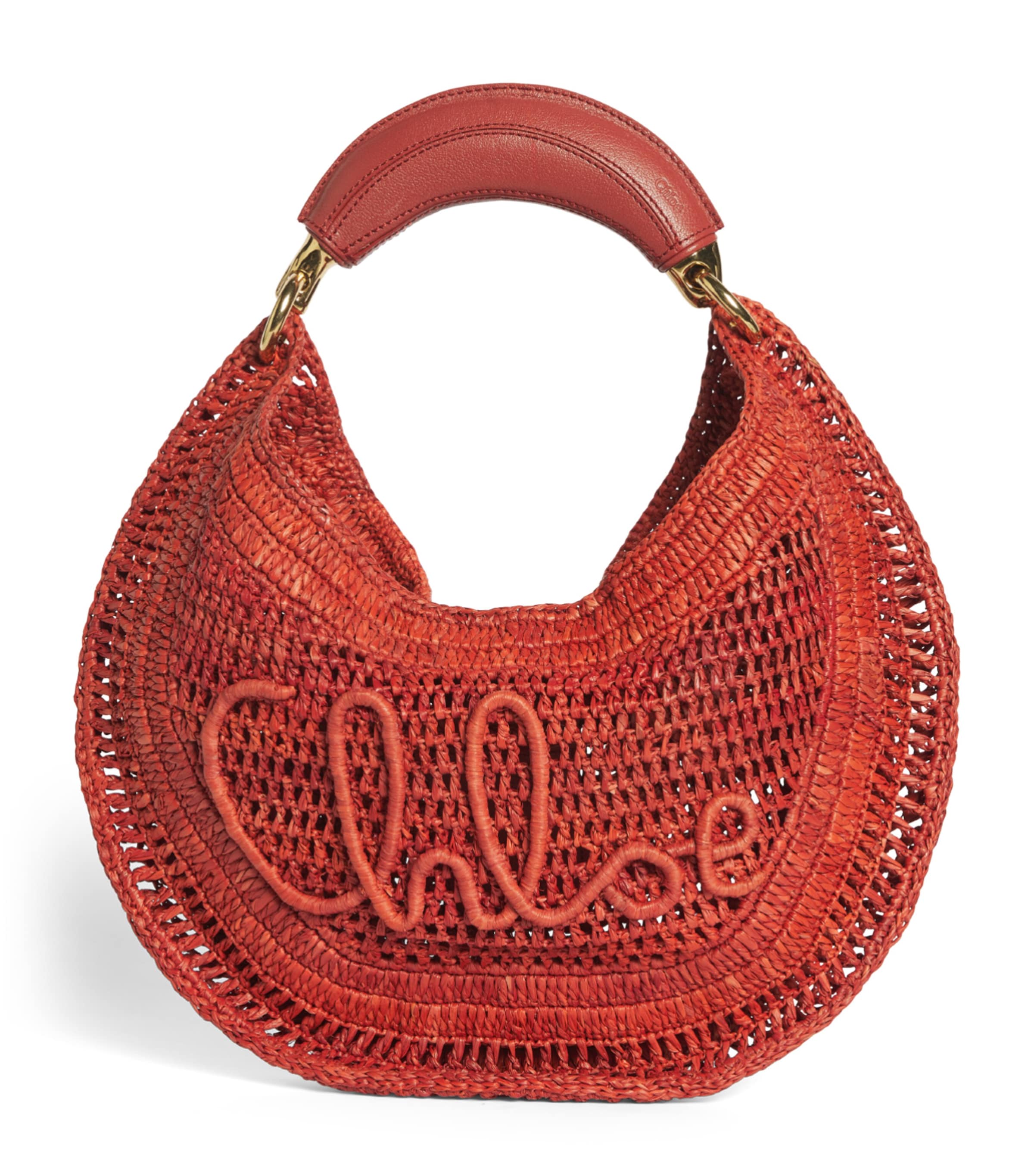 Chloé Raffia Summer Banana Shoulder Bag Ginger Red