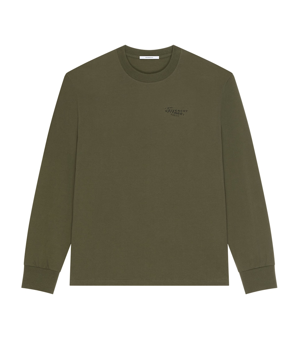 Givenchy Mens Cotton Stamp Print Long-Sleeve T-Shirt Khaki