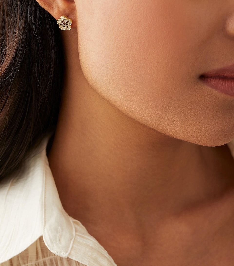 Yellow Gold and Diamond Blossom Stud Earrings