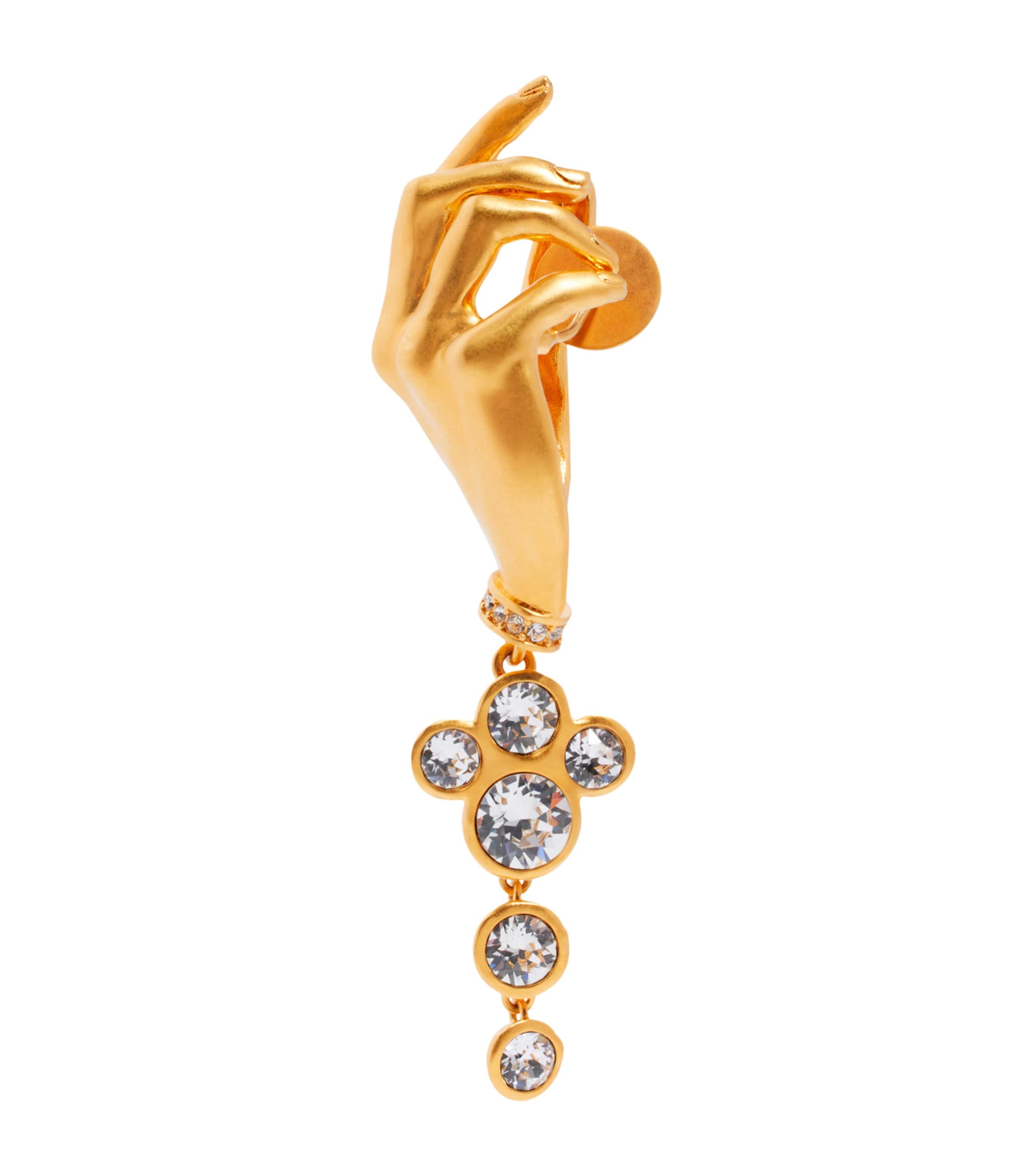 Schiaparelli Rhinestone-Embellished Hand Earrings Gold
