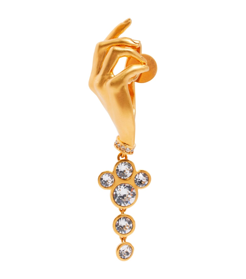 Schiaparelli Rhinestone-Embellished Hand Earrings Gold