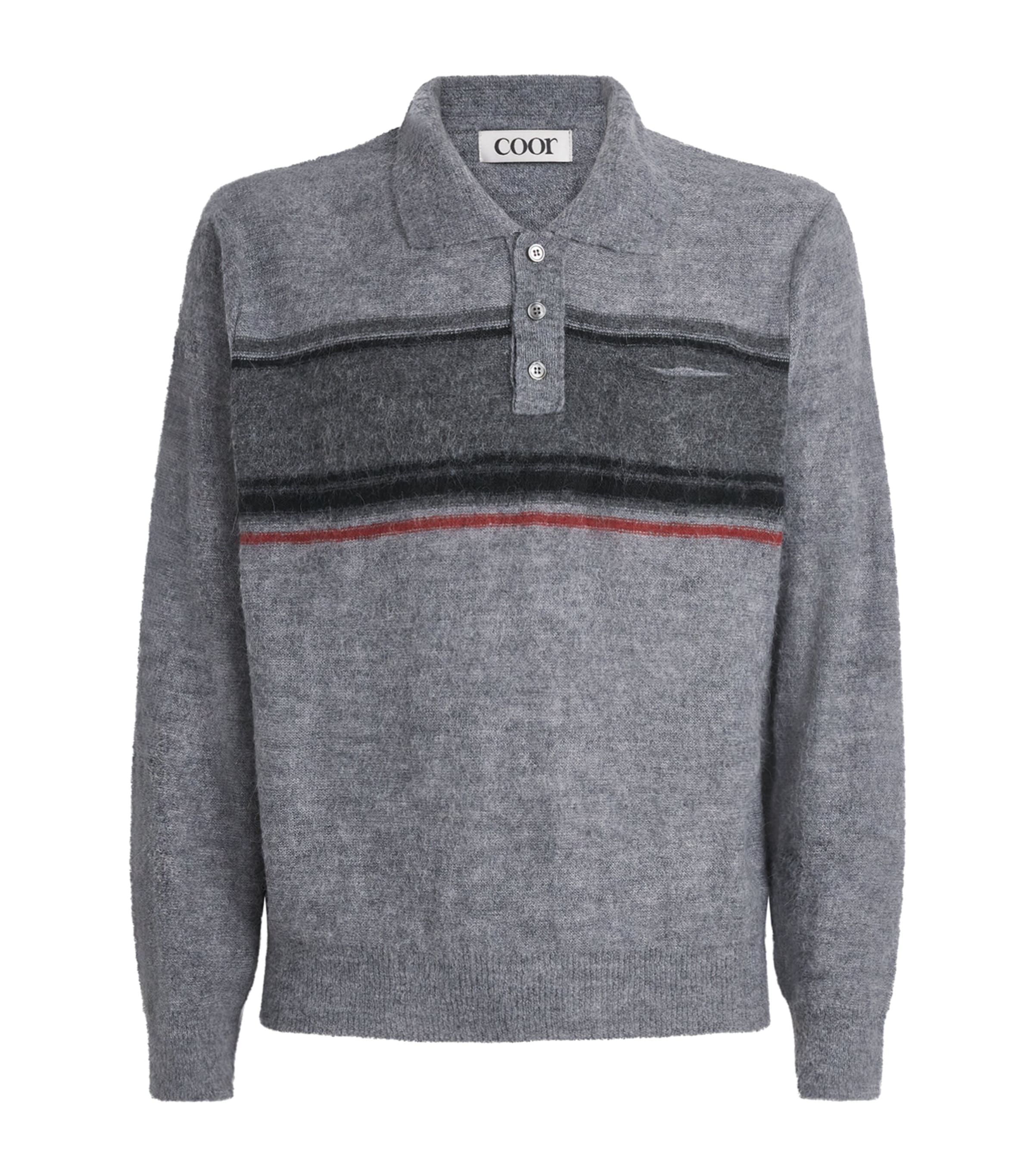 Coor Mens Textured Stripe Polo Sweater Melange Grey