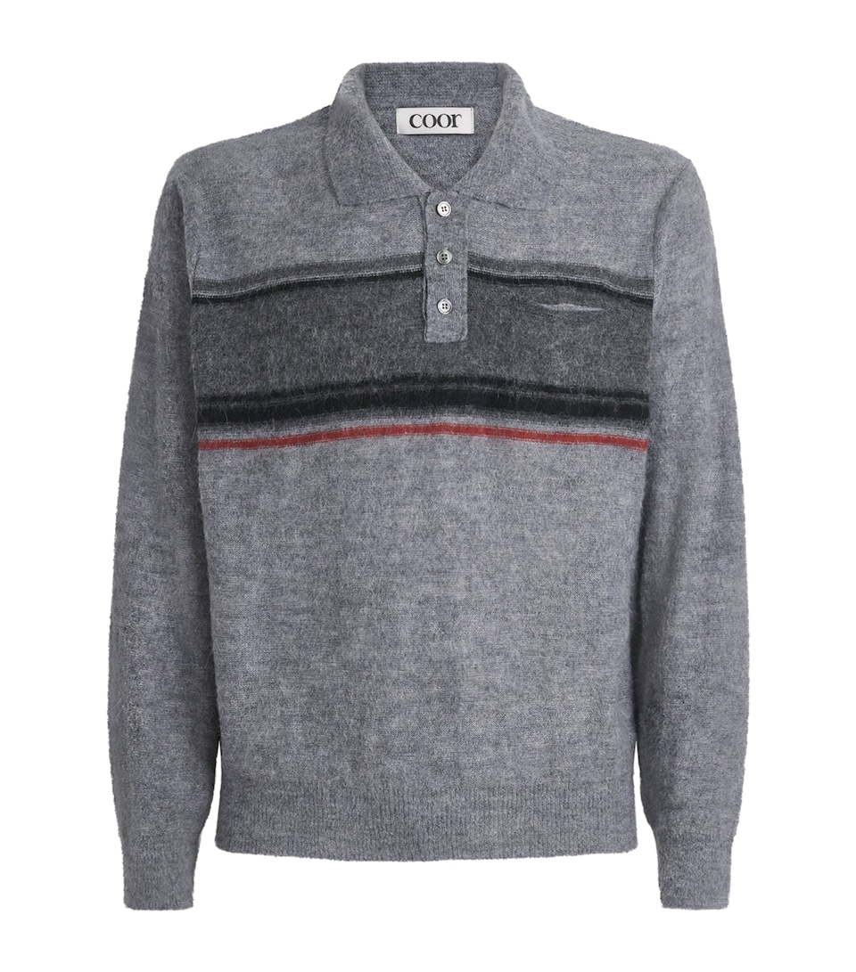 Coor Mens Textured Stripe Polo Sweater Melange Grey