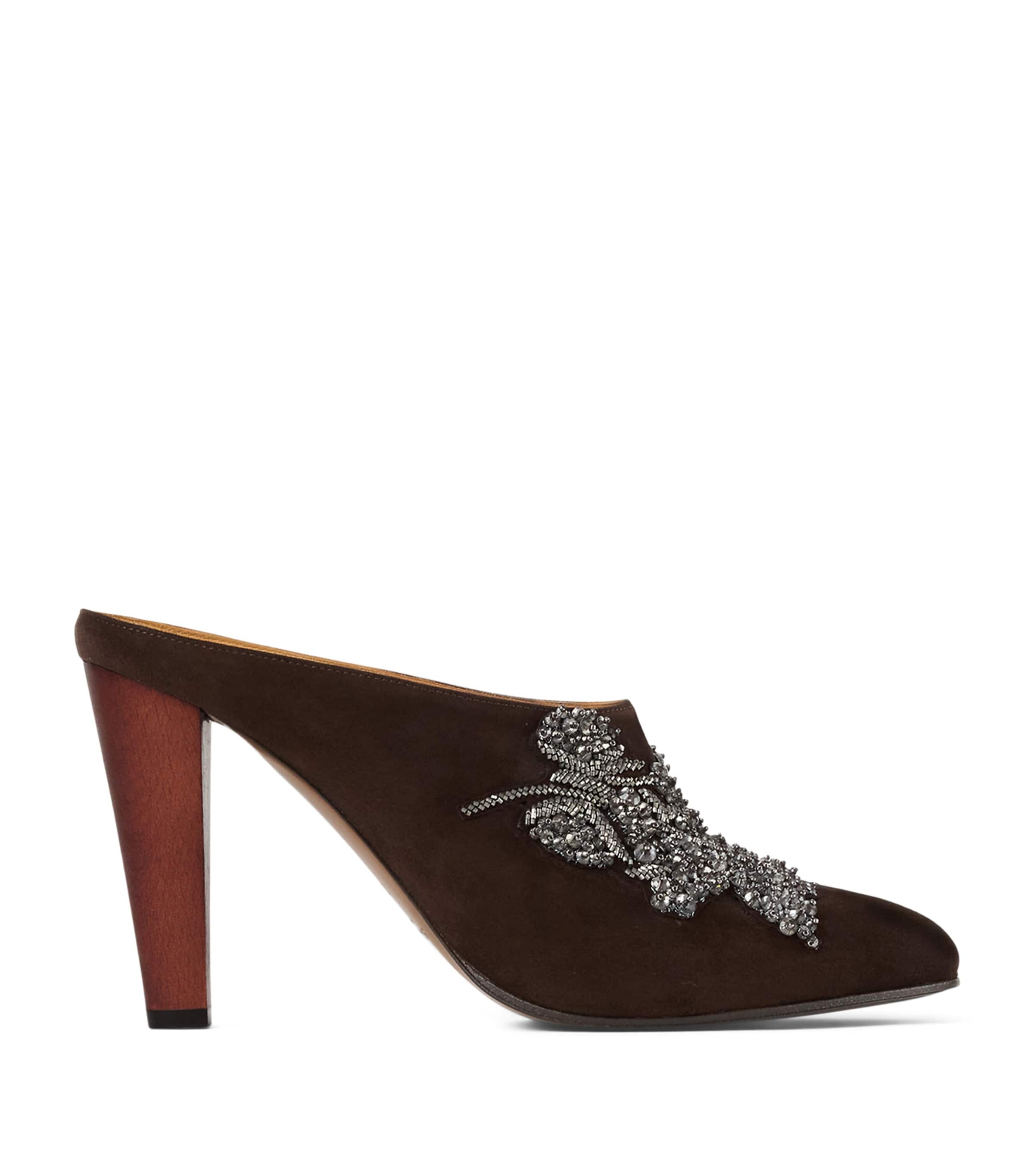 Ralph Lauren Collection Suede Embellished Ashtyn Mules 95 Chocolate