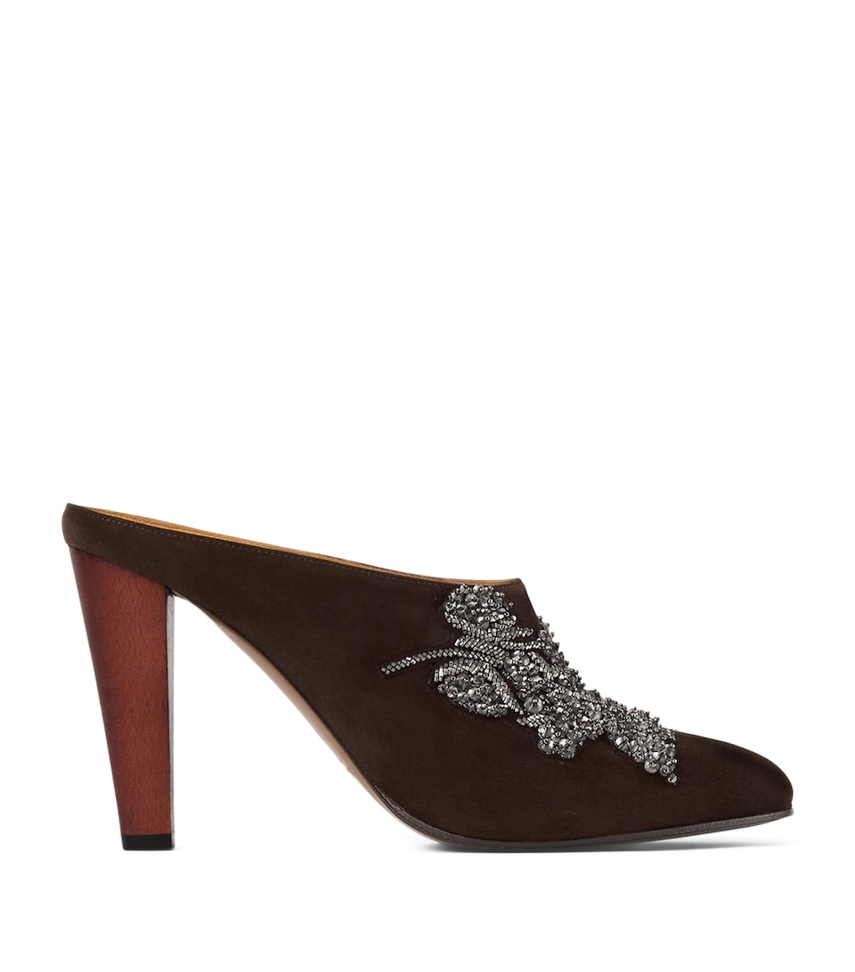 Ralph Lauren Collection Suede Embellished Ashtyn Heeled Mules 95 Chocolate