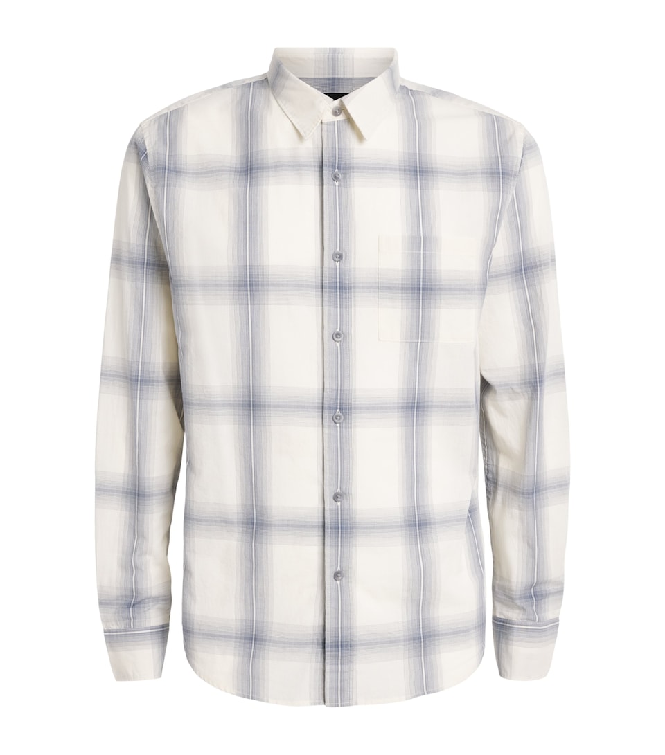 Vince Mens Cotton Check Townes Shirt Blanco/hawk Blue