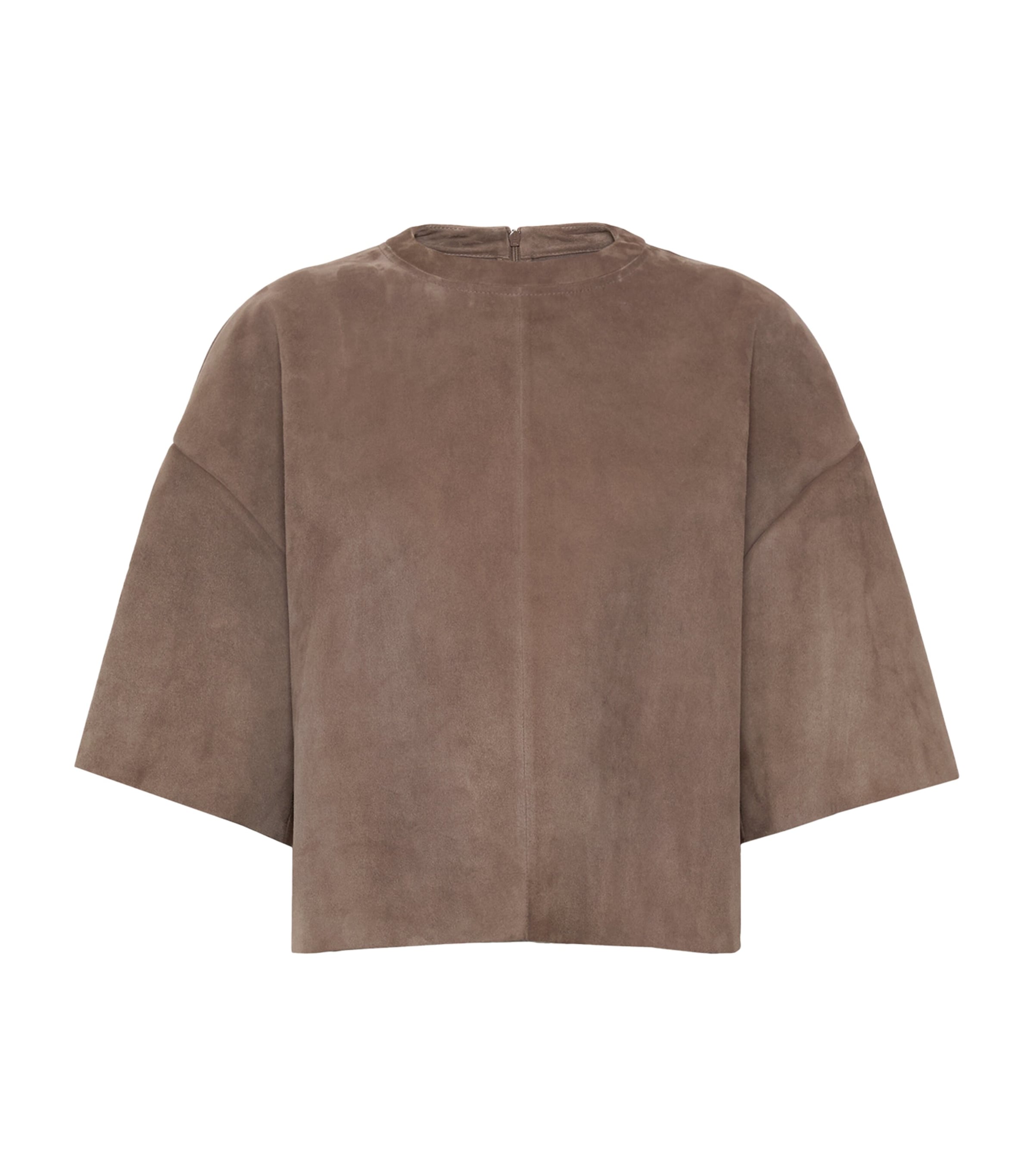 Max Mara Womens Suede Crop-Sleeve T-Shirt Mud