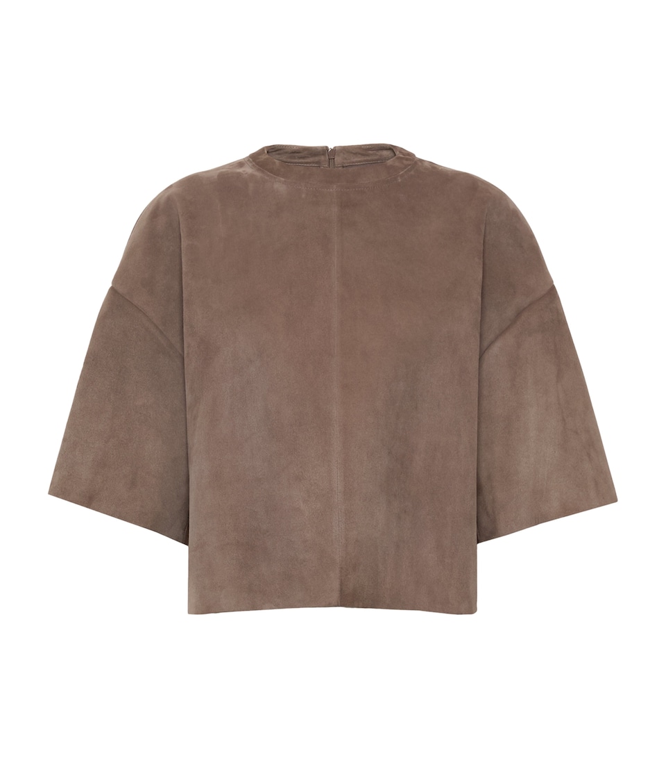 Max Mara Womens Suede Crop-Sleeve T-Shirt Mud