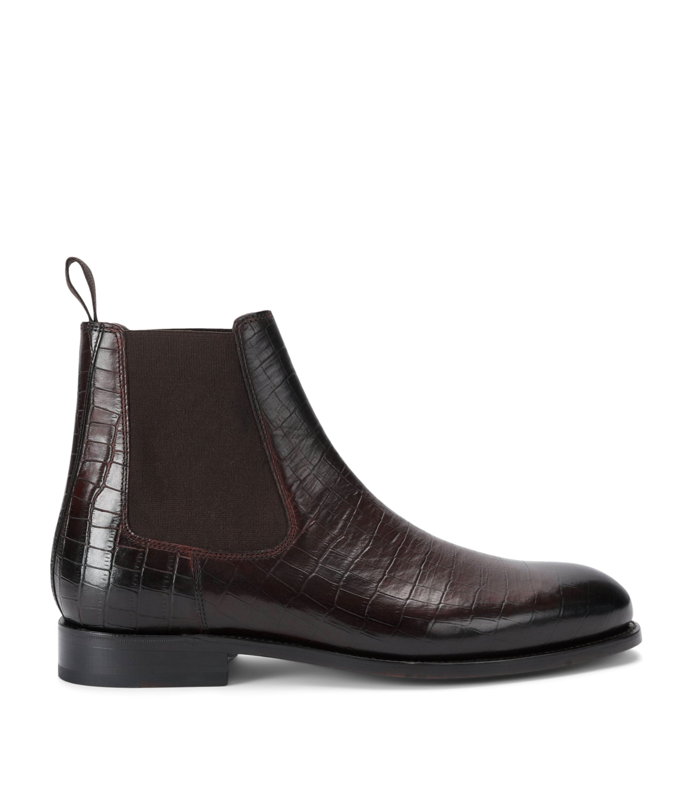 Kurt Geiger London Croc-Embossed Leather Sloane Chelsea Boots Dark Brown