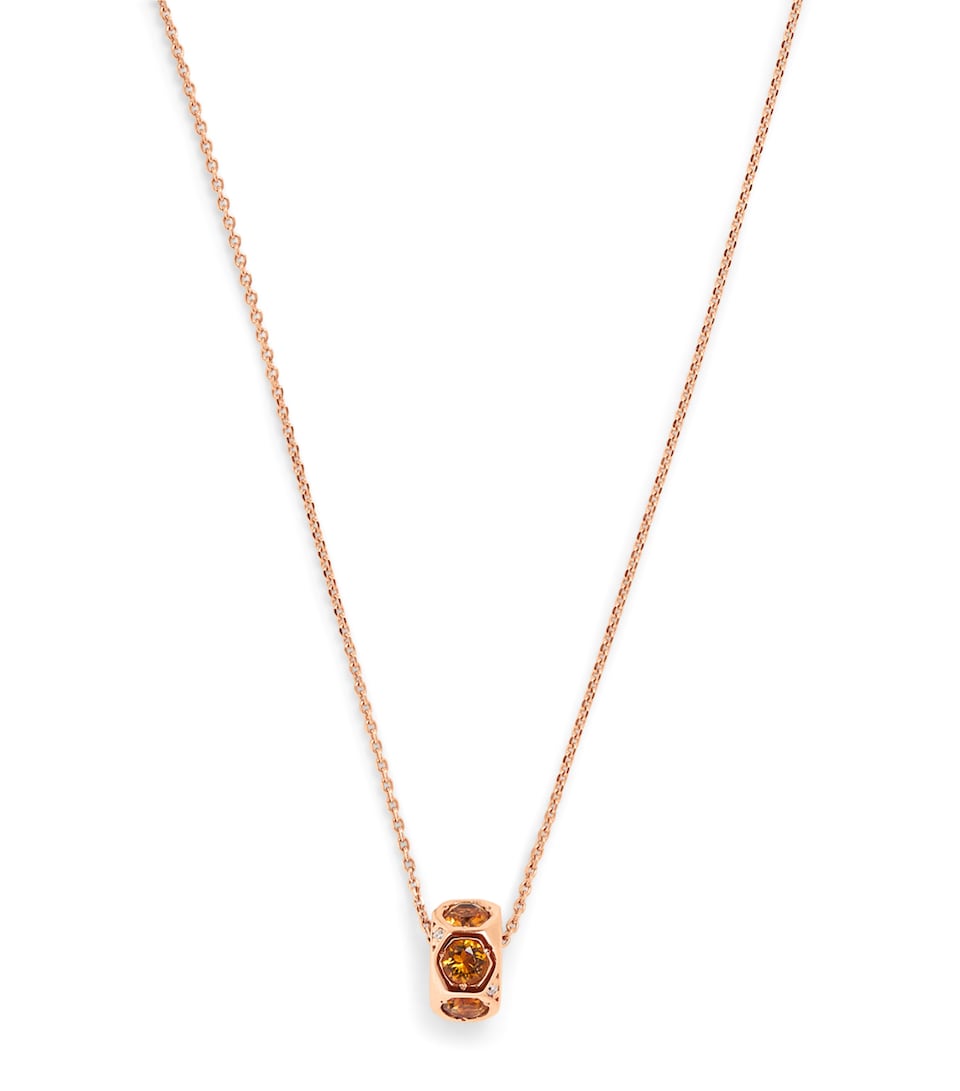 Rose Gold, Diamond and Citrine Honeycomb Necklace