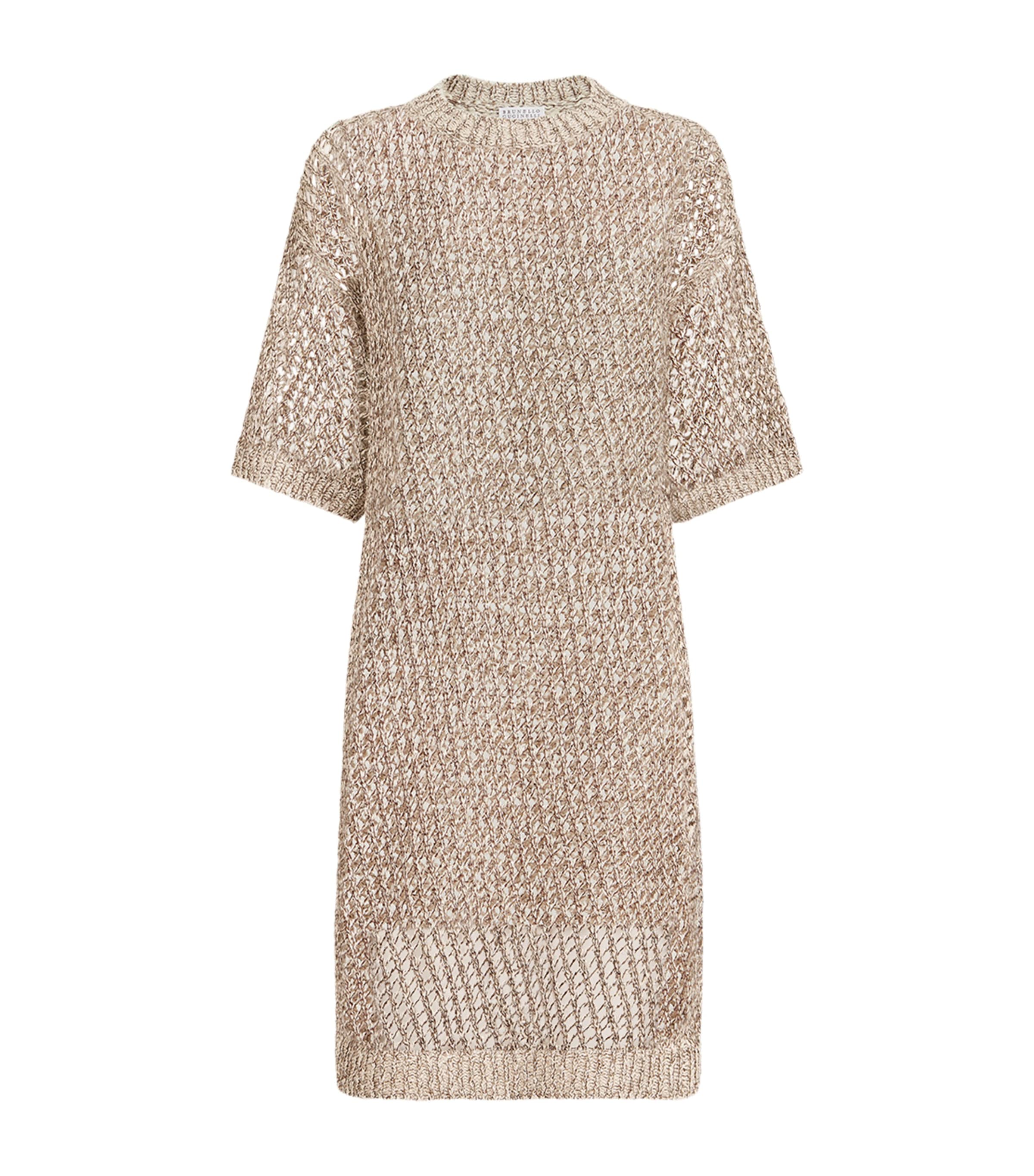Brunello Cucinelli Womens Silk-Linen-Blend Knitted Midi Dress