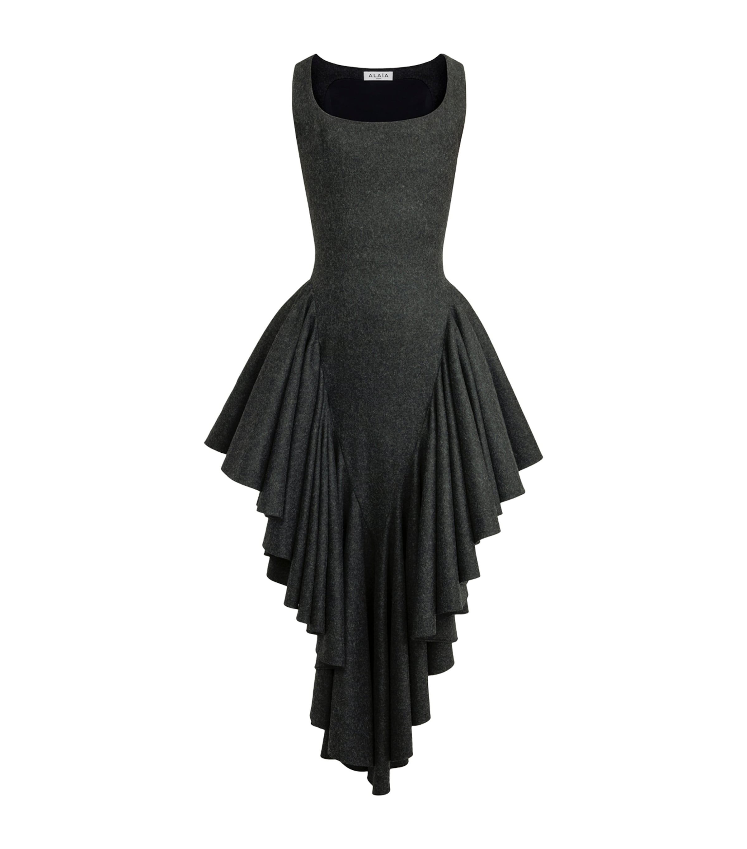Alaïa Womens Wool Felt Triangle Mini Dress Anthracite