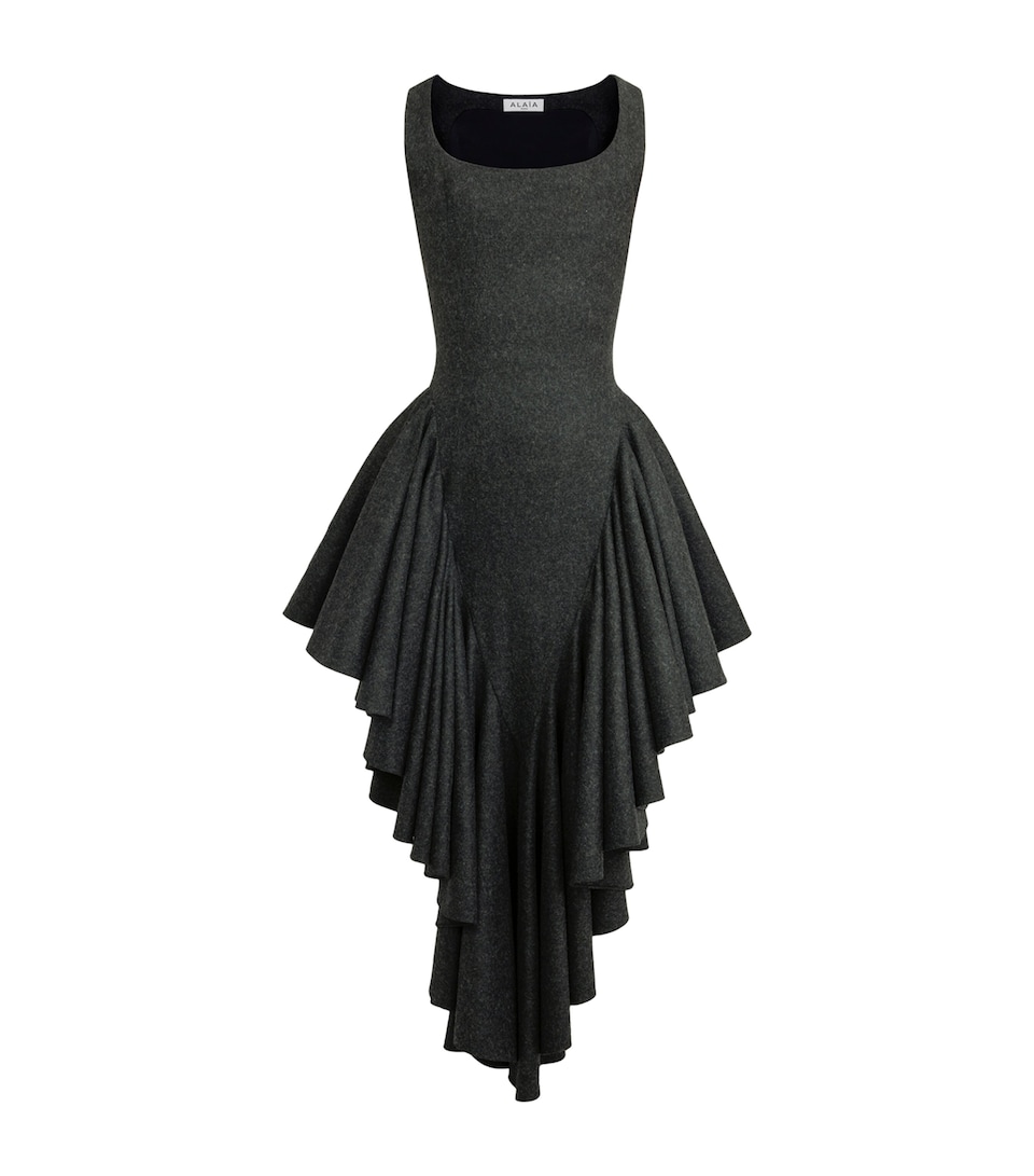 Alaïa Womens Wool Felt Triangle Mini Dress Anthracite
