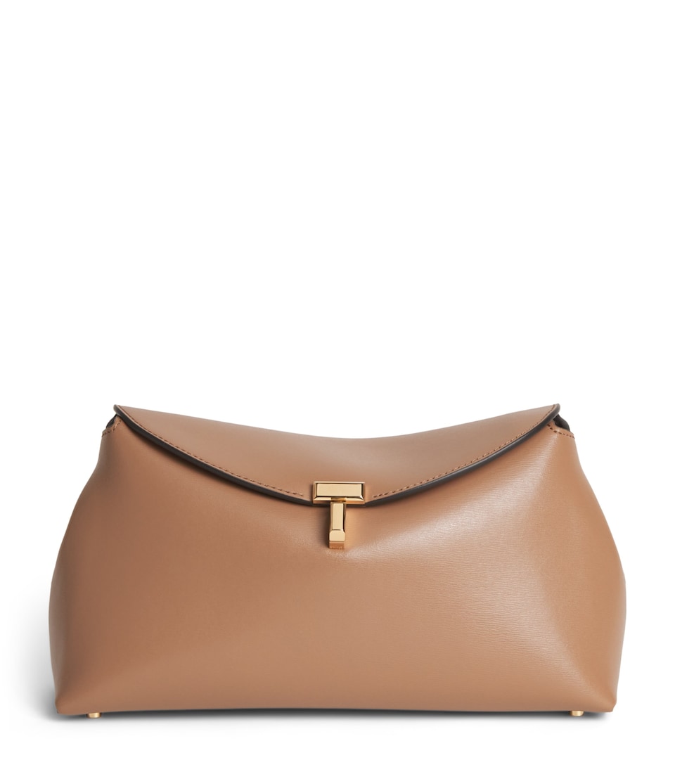 Toteme Leather T-Lock Clutch Bag Camel