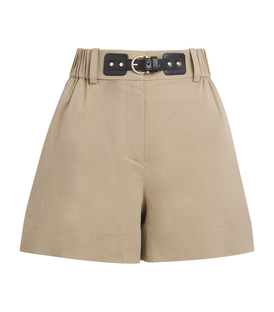 Maje Womens Cotton-Blend Belted Shorts Camel