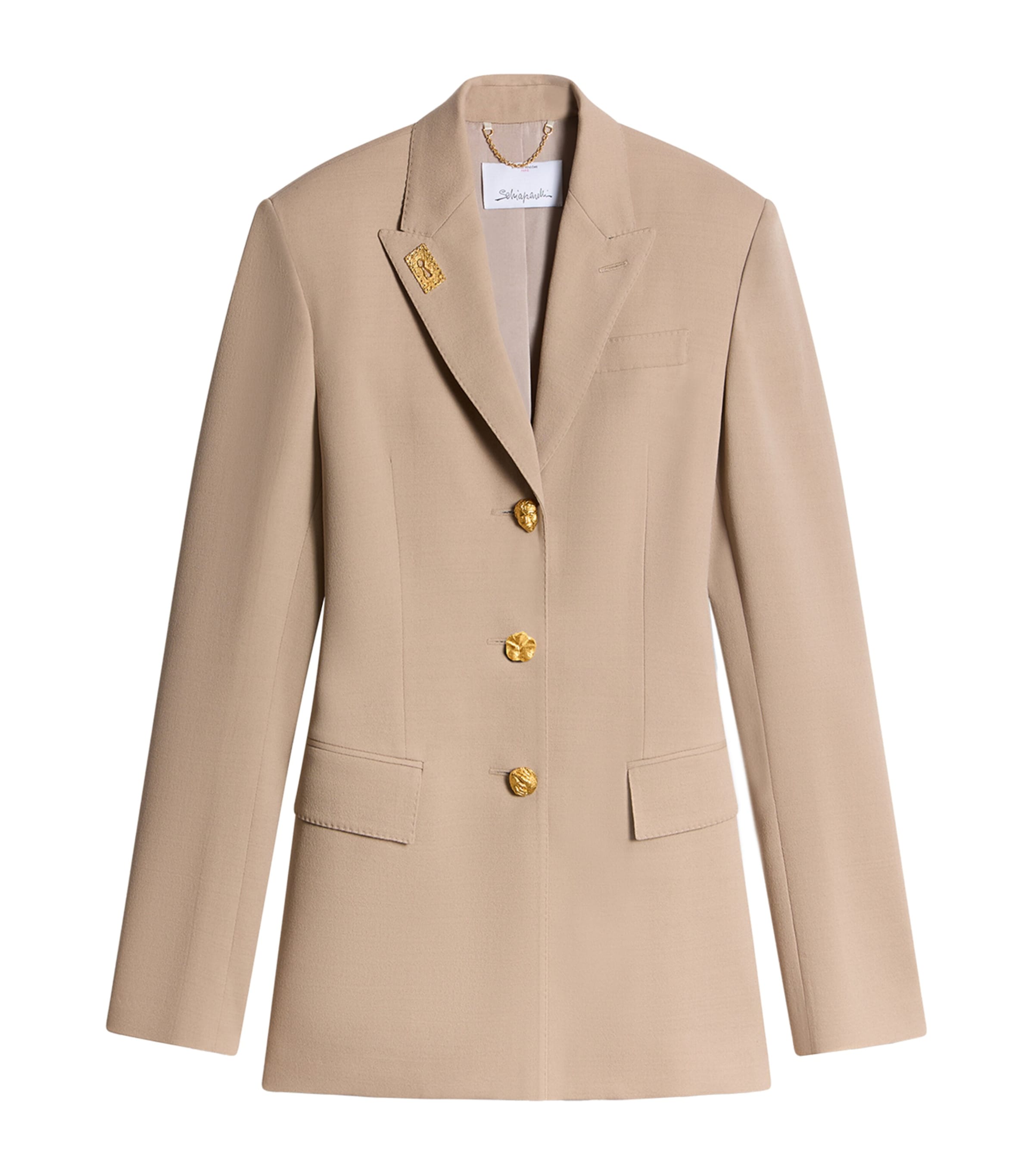 Schiaparelli Womens Wool-Blend Bijoux Chain Blazer Nude
