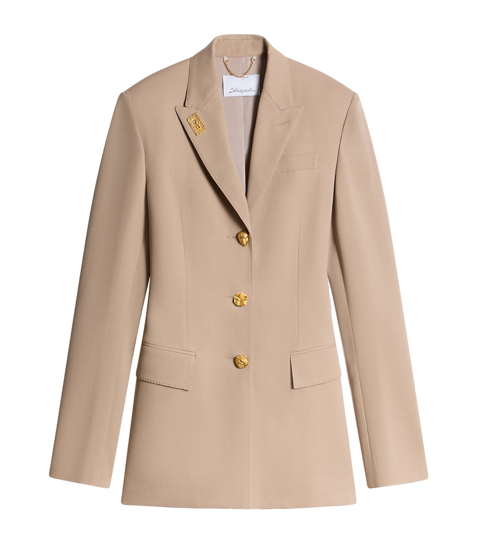 Schiaparelli Womens Wool-Blend Bijoux Chain Blazer Nude